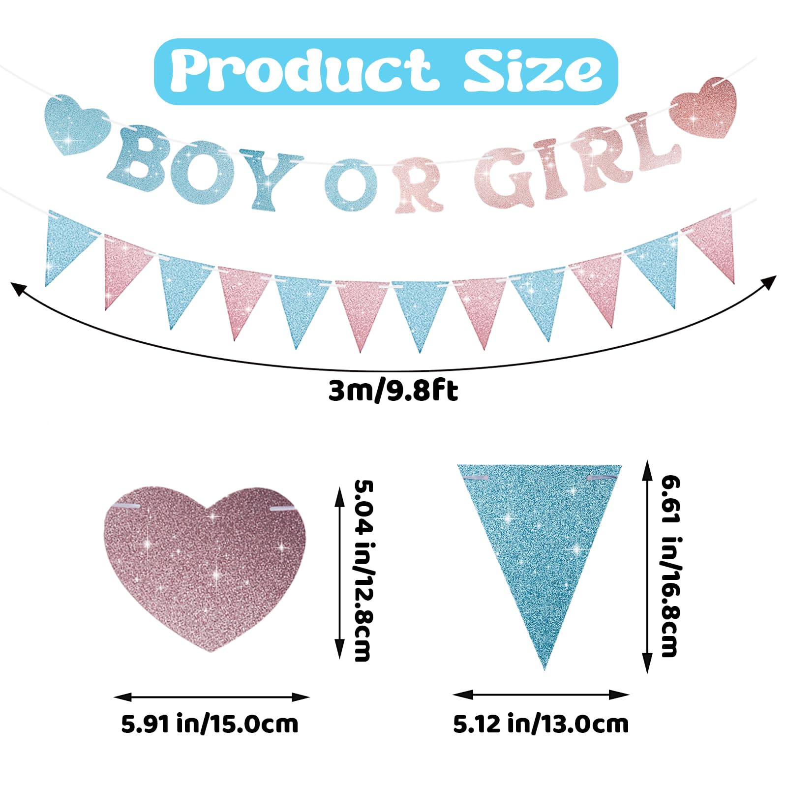 SerpizePaty Boy or Girl Banner Gender Reveal Decorations, Pre-Strung Glitter Baby Gender Reveal Sign, No DIY He or She Party Decor for Girl Boy Shower Photo Backdrop Props Supplies
