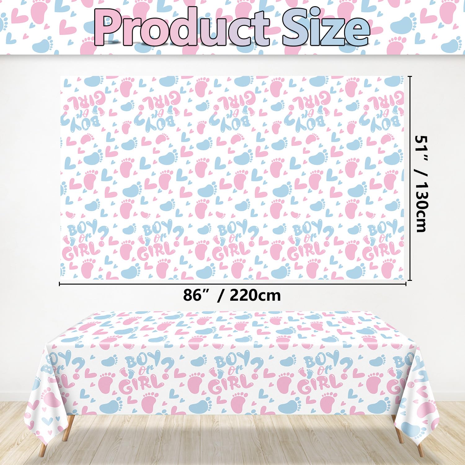 XJLANTTE 2Pcs Gender Reveal Tablecloth - Boy or Girl Table Decorations Rectangular Pink and Blue Table Cover for Baby Shower Decorations, Gender Reveal Boy or Girl Party Supplies, 51 x 86.6 Inch