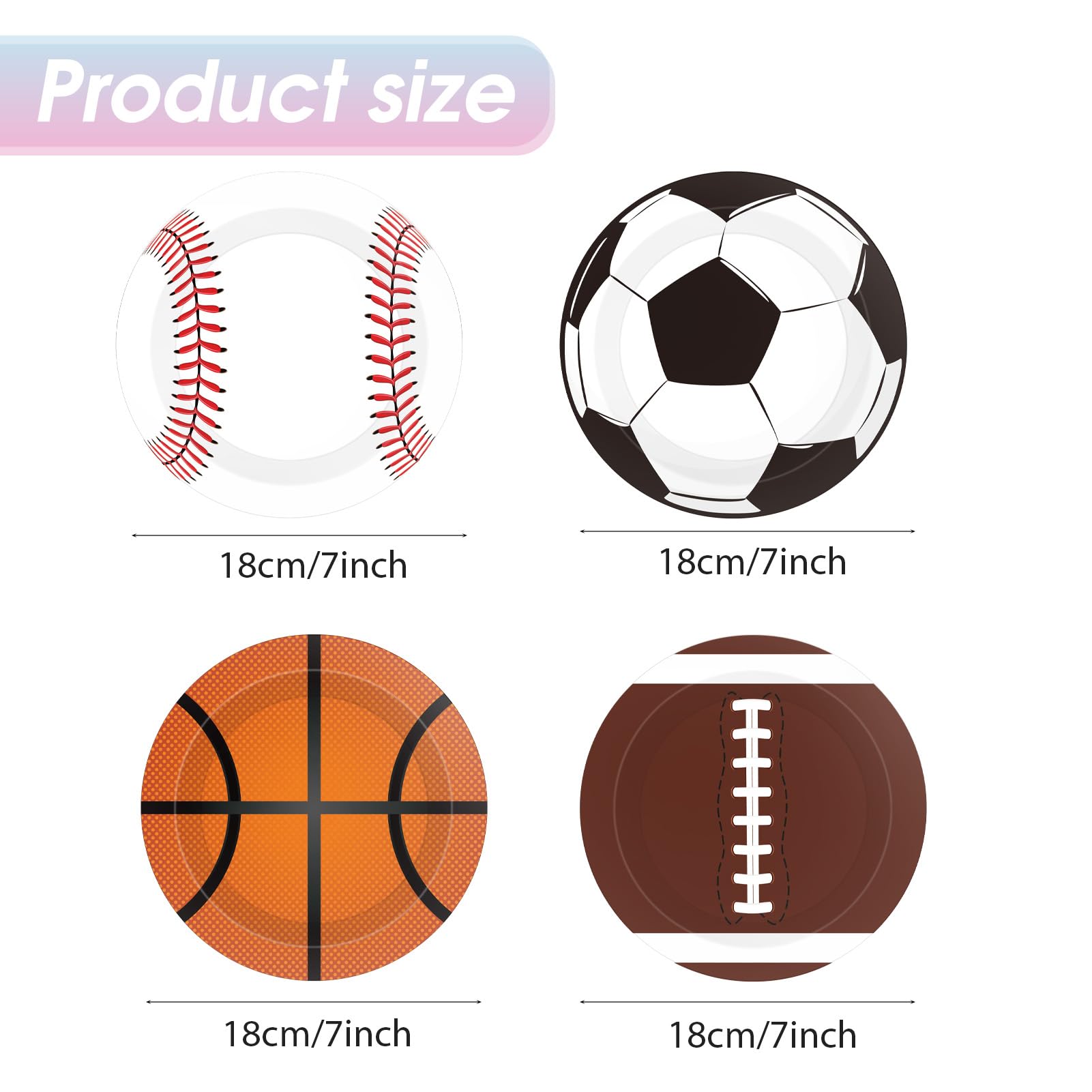 Sports Themed Party Decorations,40Pcs Sports Party Plates,7Inch - Baseball Football Soccer Basketball Round Paper Plate Sets,for Sports Themed Celebrations,Game day,Birthday Decorations for Boys