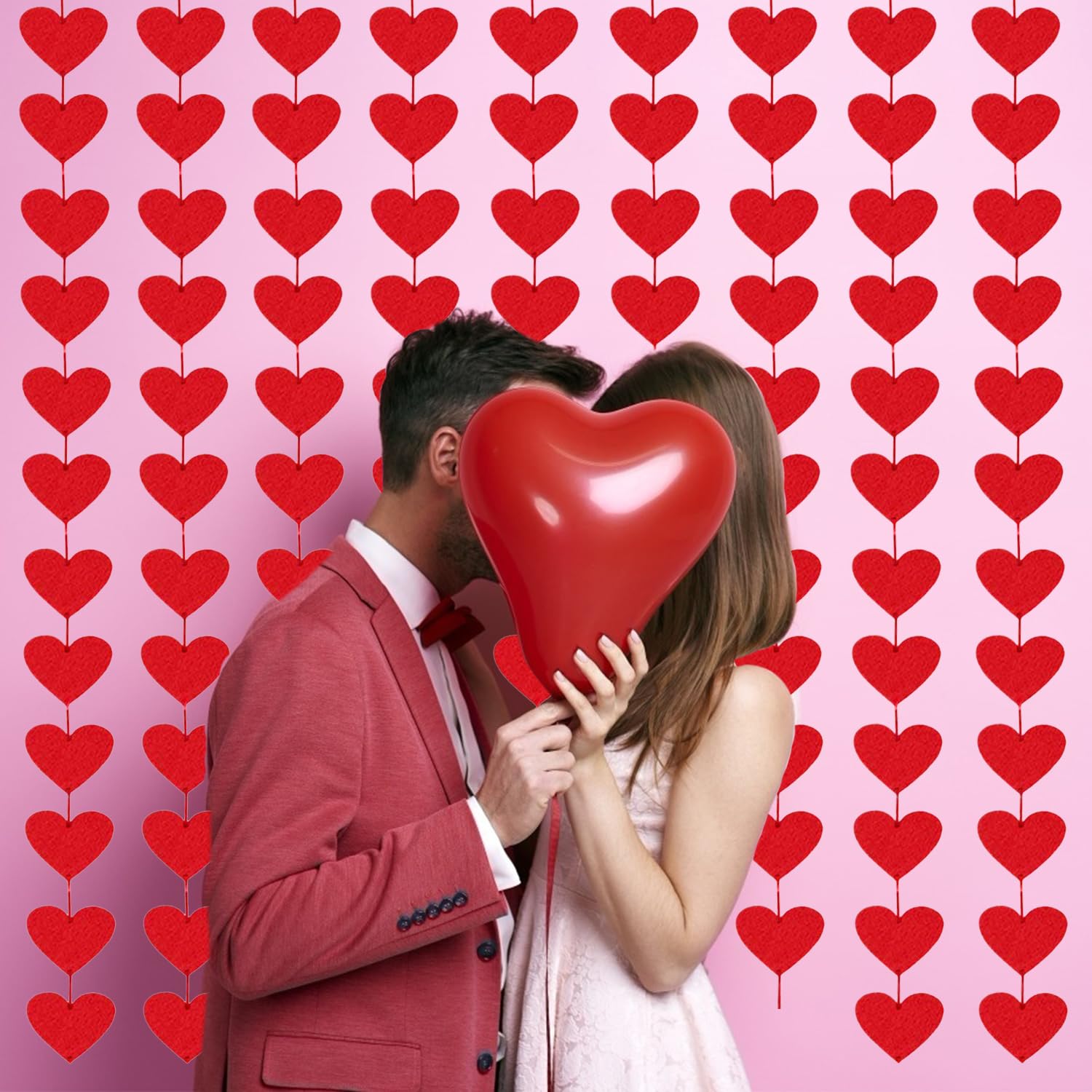 72 Red Hearts Felt Garland - NO DIY - Valentines Red Heart Hanging String Garland - Valentines Decor - Valentine Decorations - Valentines Wedding Anniversary Birthday Party Supplies