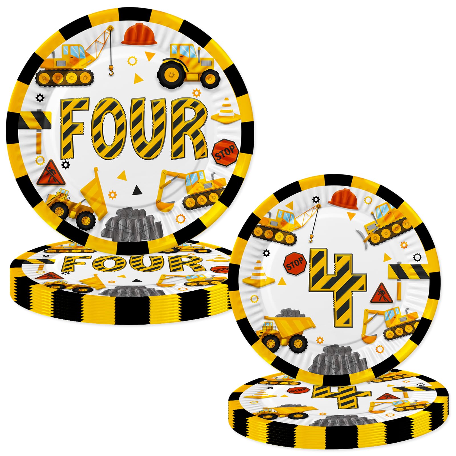 Letromp 80 Pcs Construction 4th Birthday Decorations Construction Four Years Old Disposable Paper Dinner Plates Napkins Forks Dinnerware for Dump Truck Theme Fouth Bday Party Supplies Decorations