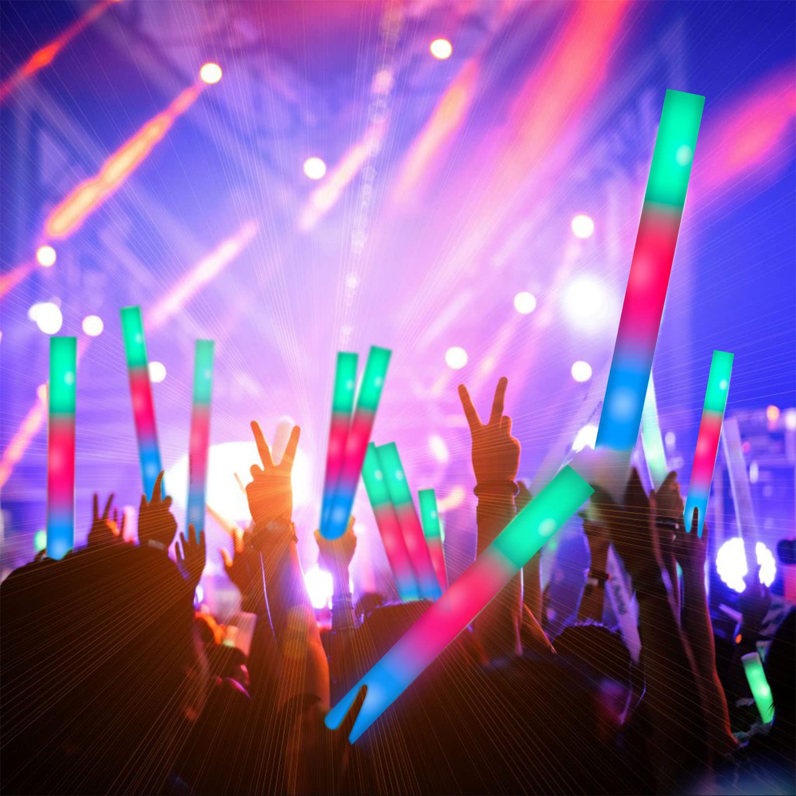 SHQDD 28PCS LED Foam Glow Sticks, Foam Light up Sticks Bulk Party Pack with 3 Modes Colorful Flashing, Glow in The Dark Party Supplies for Parties, Wedding, July 4th, Birthday, Raves,Concert,New Year