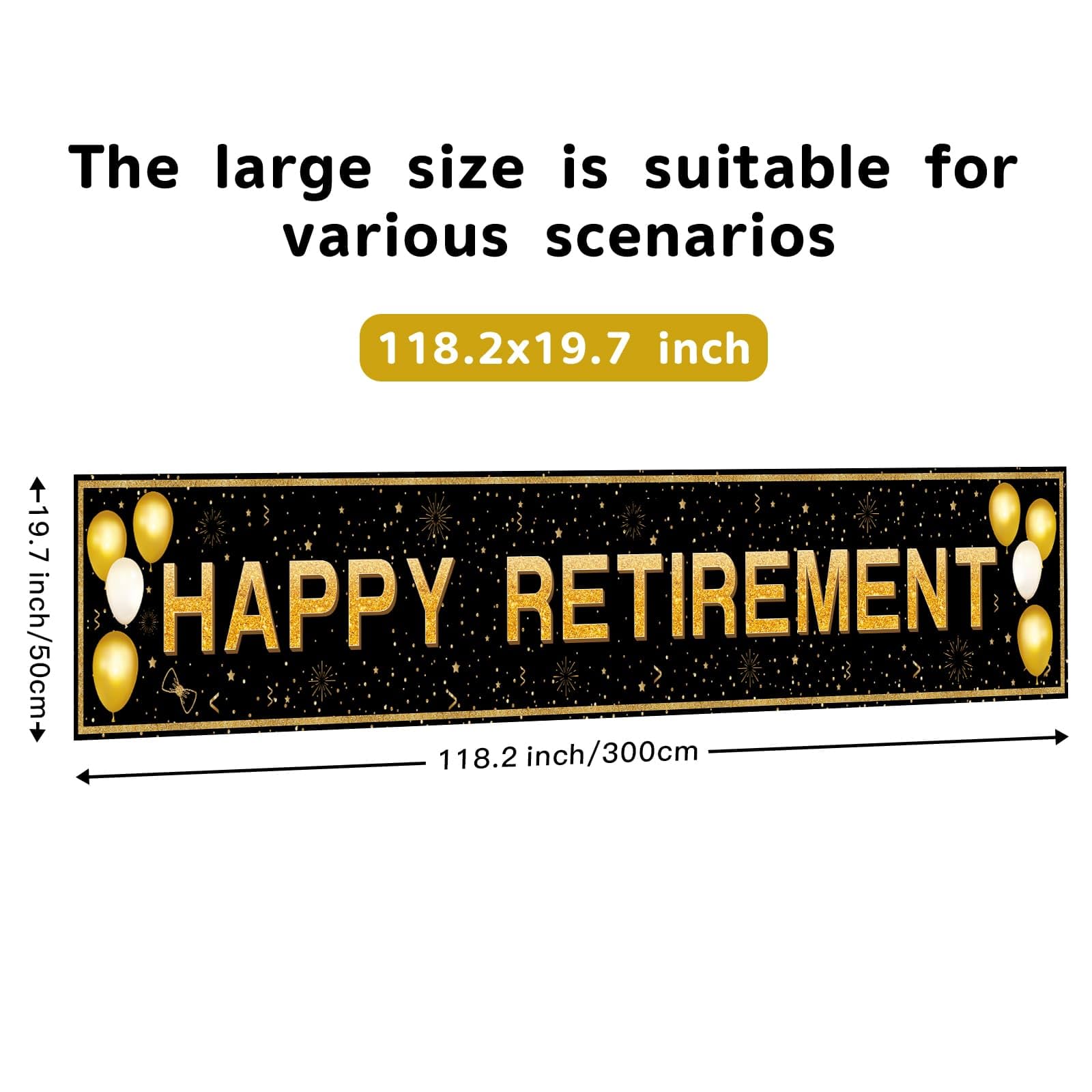 ANATANOWOR Retirement Party Decorations, Large Black and Gold Happy Retirement Banner, Retirement Party Decorations Men, Retirement Banner for Women (118" X 20")