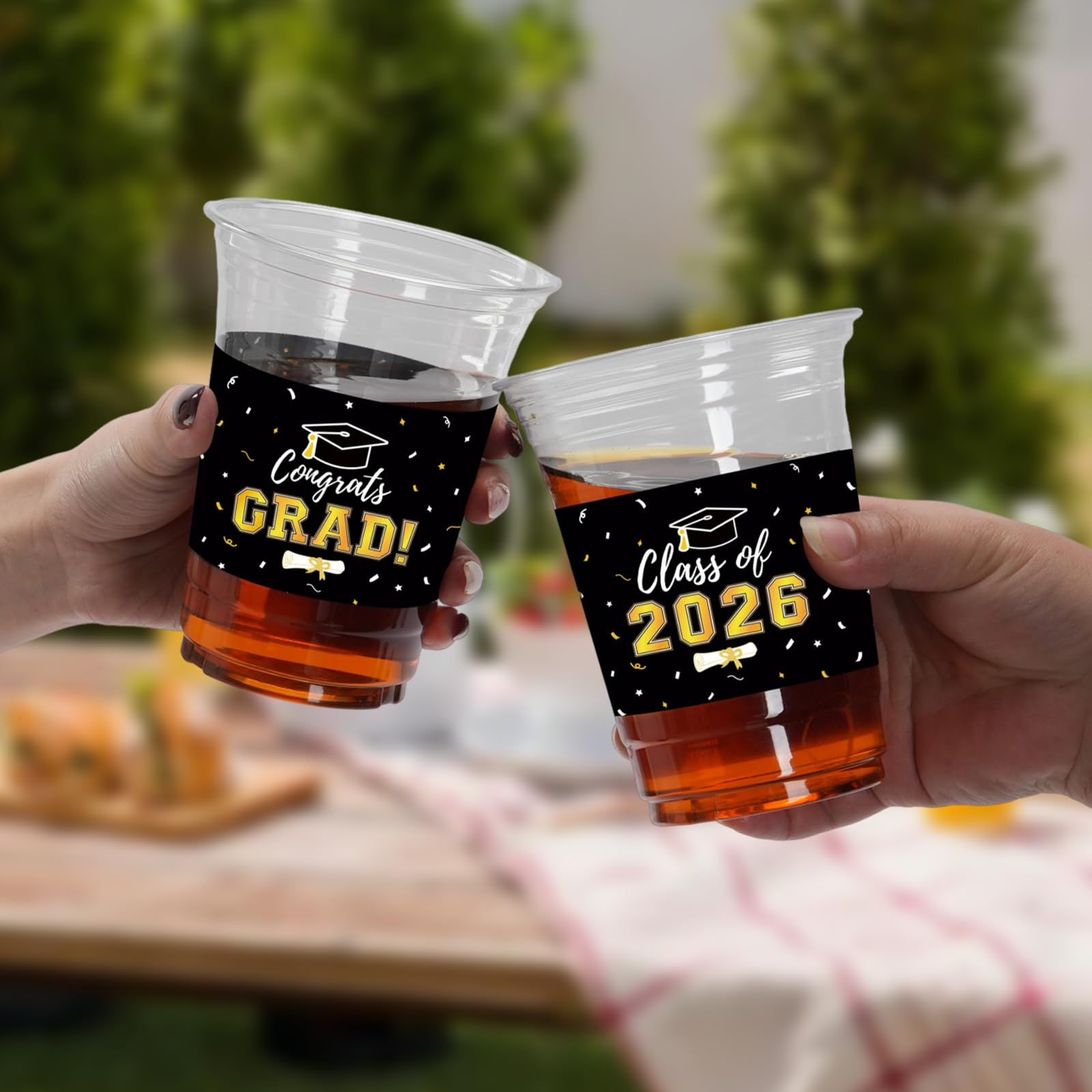Labrostar 50Pcs Graduation Decorations 2026 Disposable Graduation Cups Congrats Grad Class of 2026 Decorations Graduation Party Supplies 16oz Black