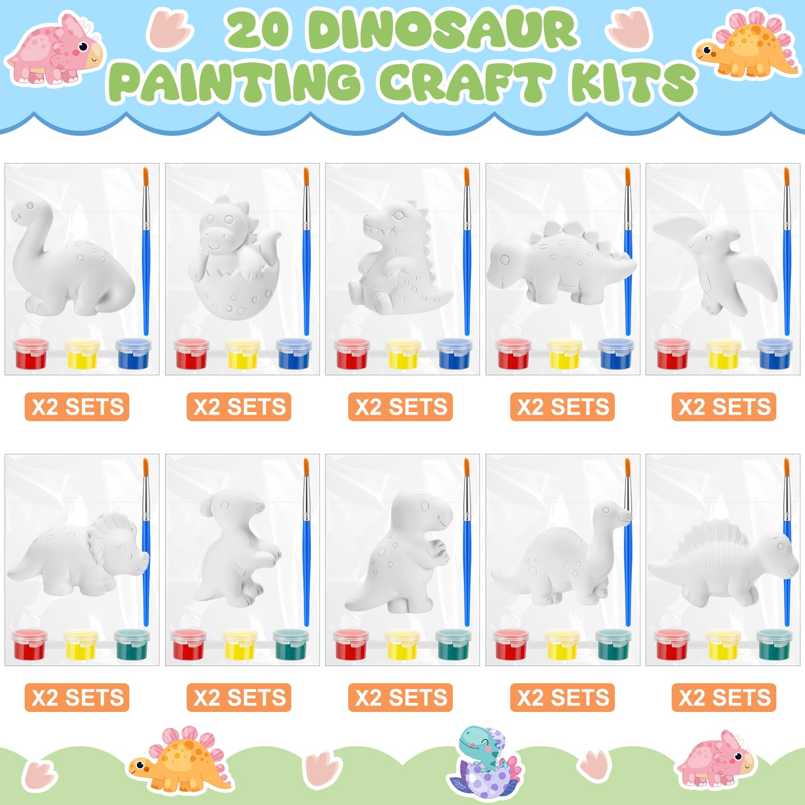 20 Set Dinosaur Ceramic Painting Kit Christmas Dinosaur Party Favors