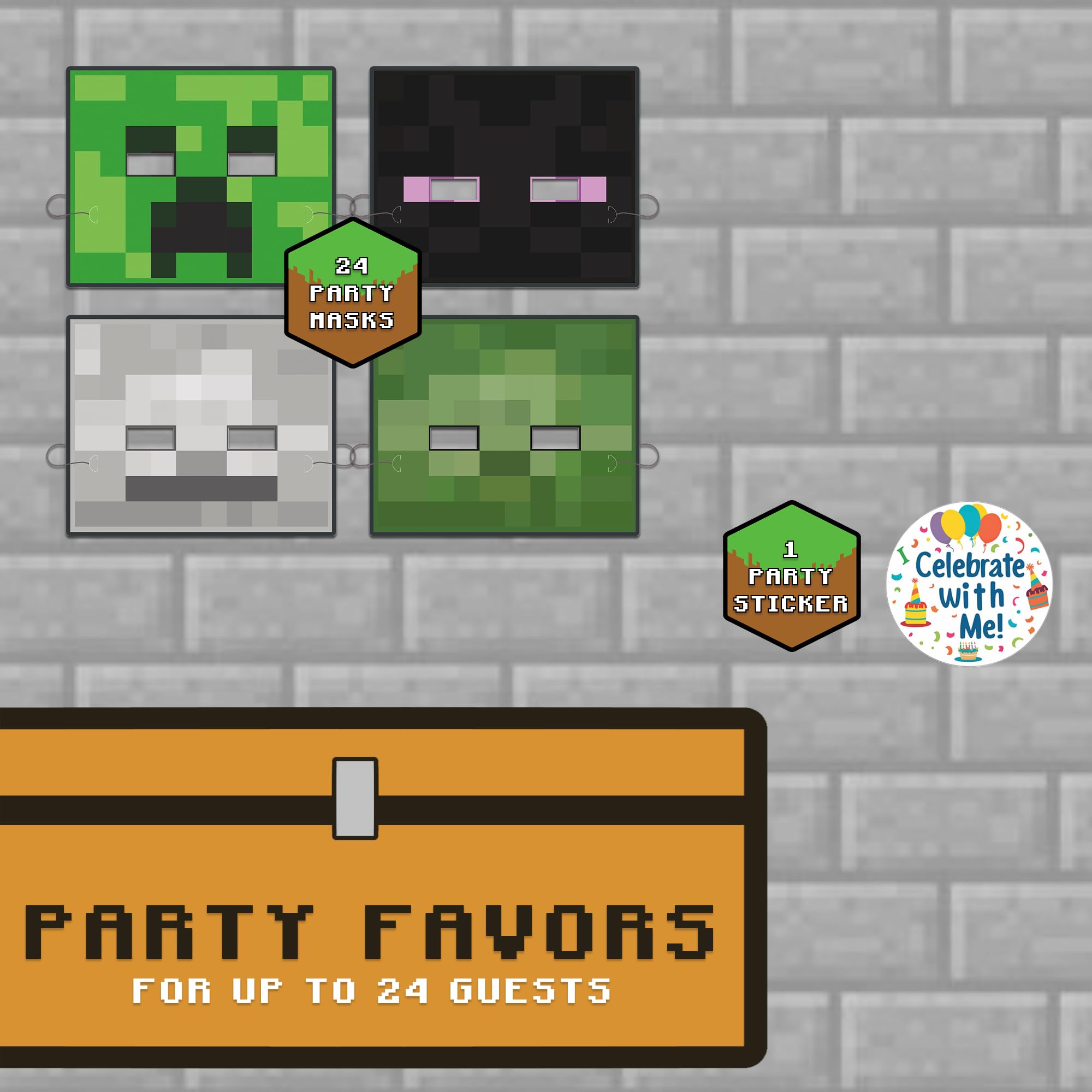 Unique Minecraft Party Favors | Paper Masks 24 Pack | Officially Licensed | Dress-Up Masks | Gamer Birthday Party Favors For Kids, Classroom Rewards, Photo Booth Props