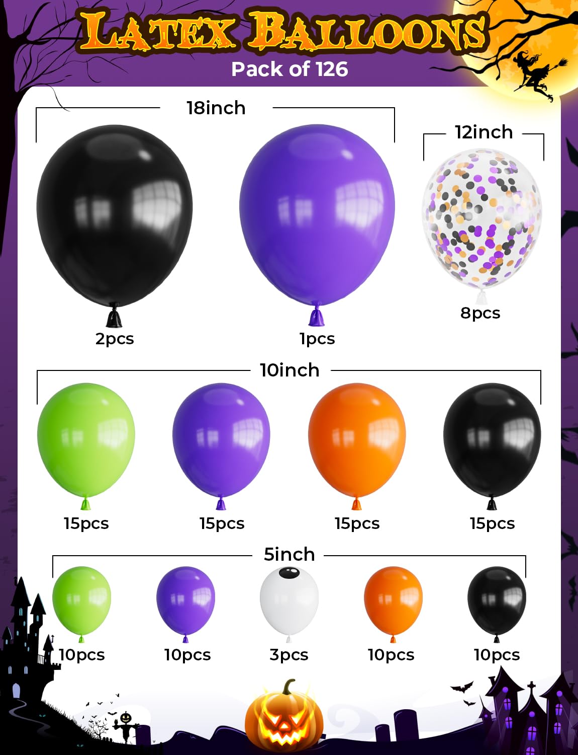 Haolongfa Halloween Balloons Garland Arch Kit with BOO Pumpkin Foil Balloon