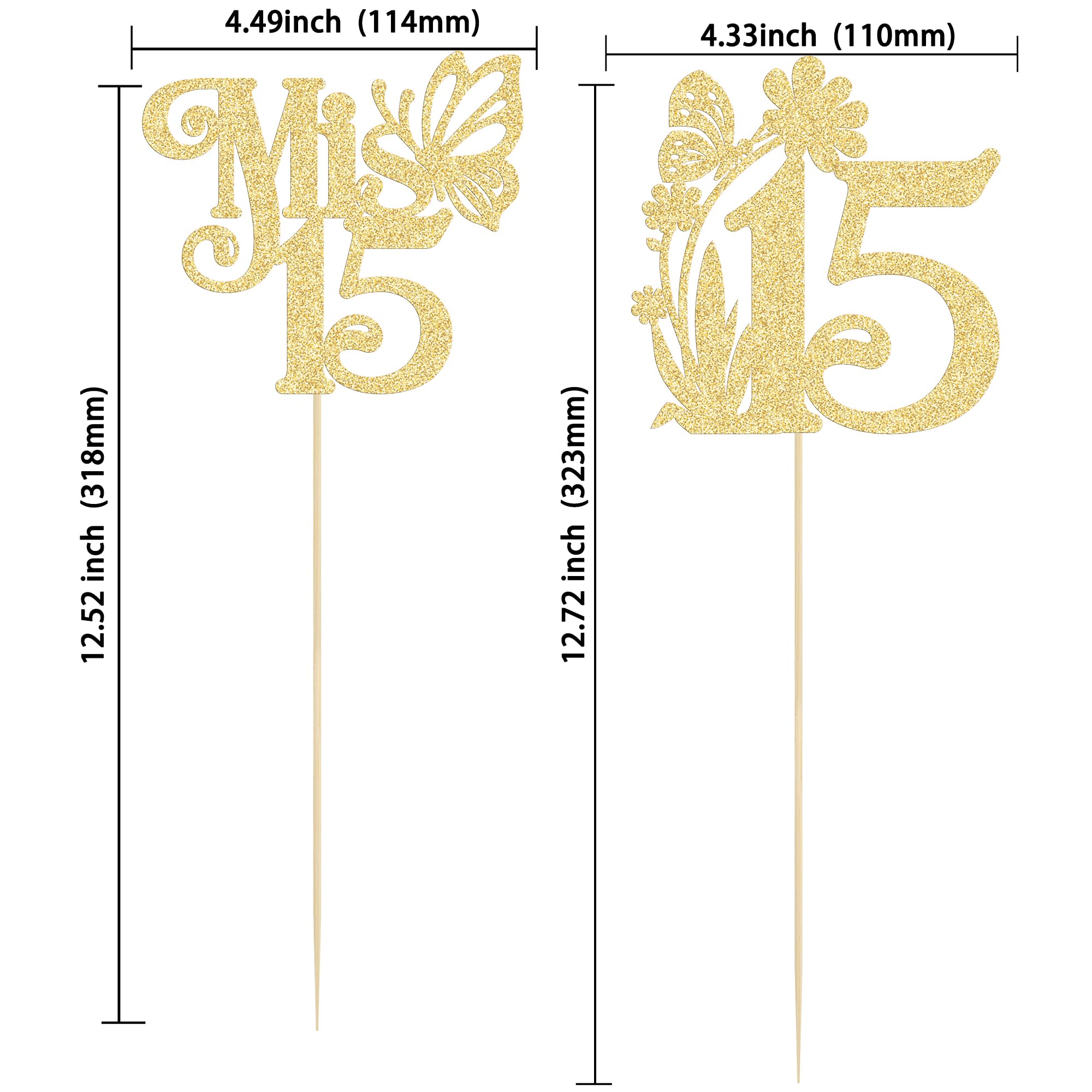 Ephlyn 12Pcs Happy 15th Birthday Centerpiece Sticks Hello 15 Sweet 15 Table Flower Centerpieces Sticks Fifteen Mis 15 Quince Floral Decorations for Cheers to 15 Theme Anniversary Party Supplies Gold