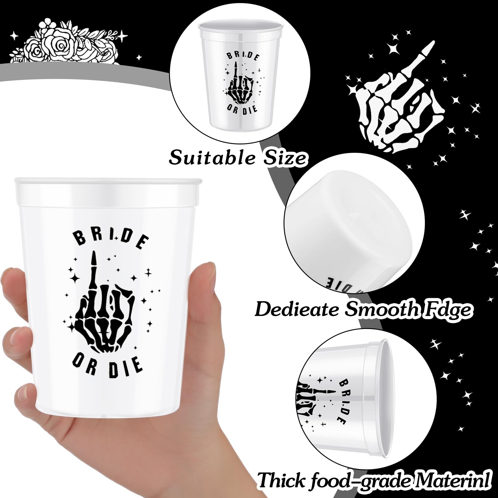Norme 16 Pcs Bride or Die Bachelorette Party Decorations Black and White Reusable 16 oz Cups Plastic Till Death Do Us Party for the Bride Bachelorette Decorations Wedding Favors