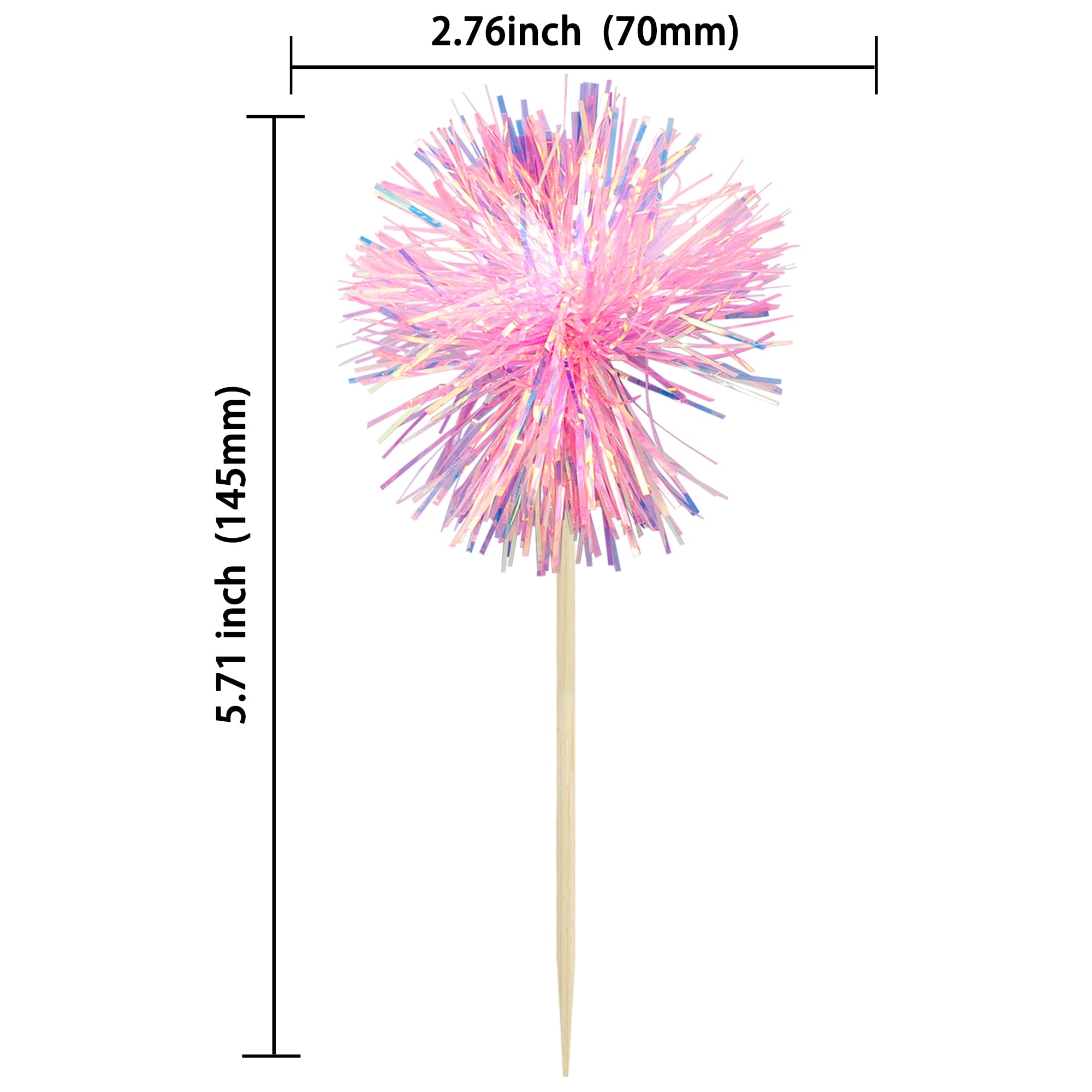 Gyufise 30Pcs Foil Firework Cupcake Toppers Sparkle Tinsel Cake Toppers Tinsel Drink Cake Decoration Cocktail Picks for Birthday Wedding Graduation Party Supplies Dark Pink