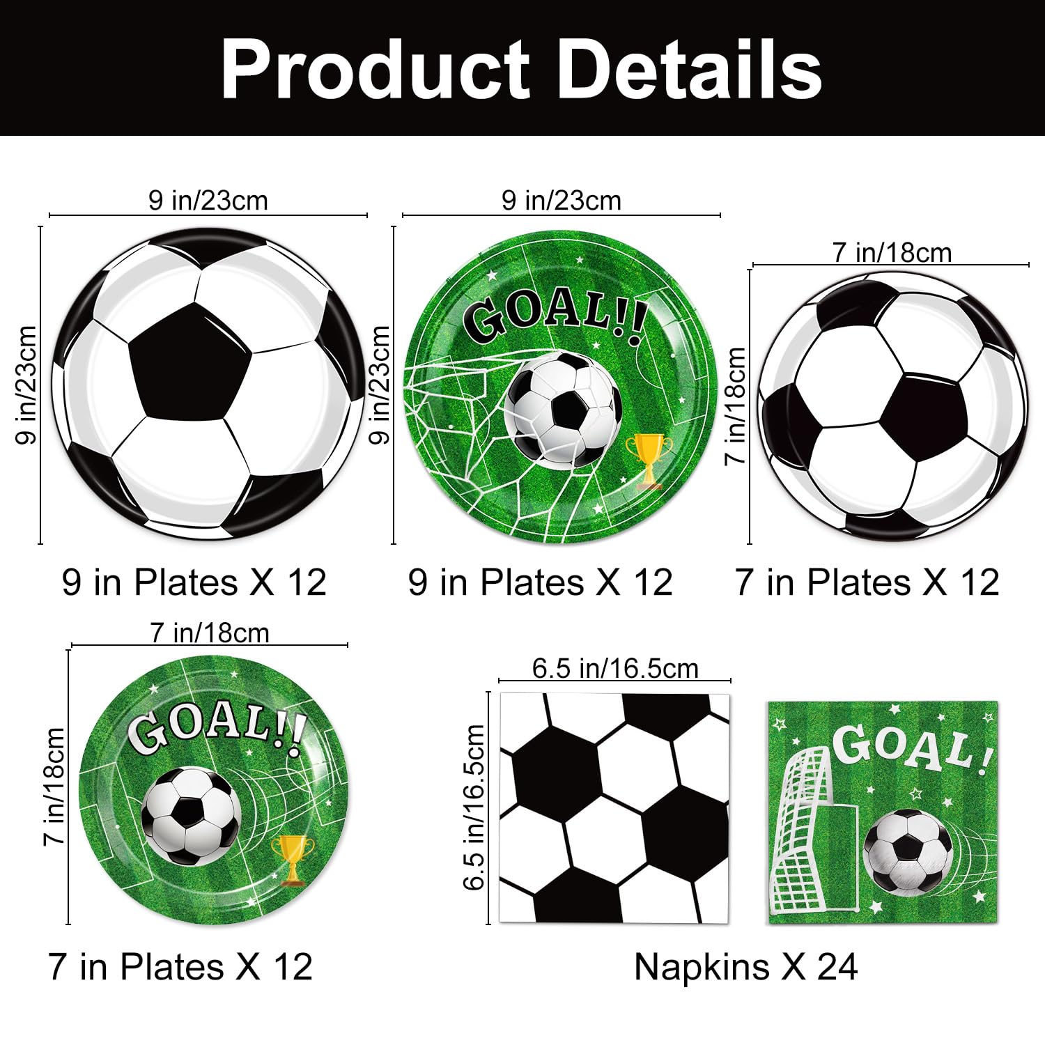 QIYANPAX 72 Pcs Soccer Plates and Napkins, Soccer Birthday Party Decorations Including Dinner Plates, Dessert Plates and Napkins for Sports Soccer Party Decorations, Serves 24