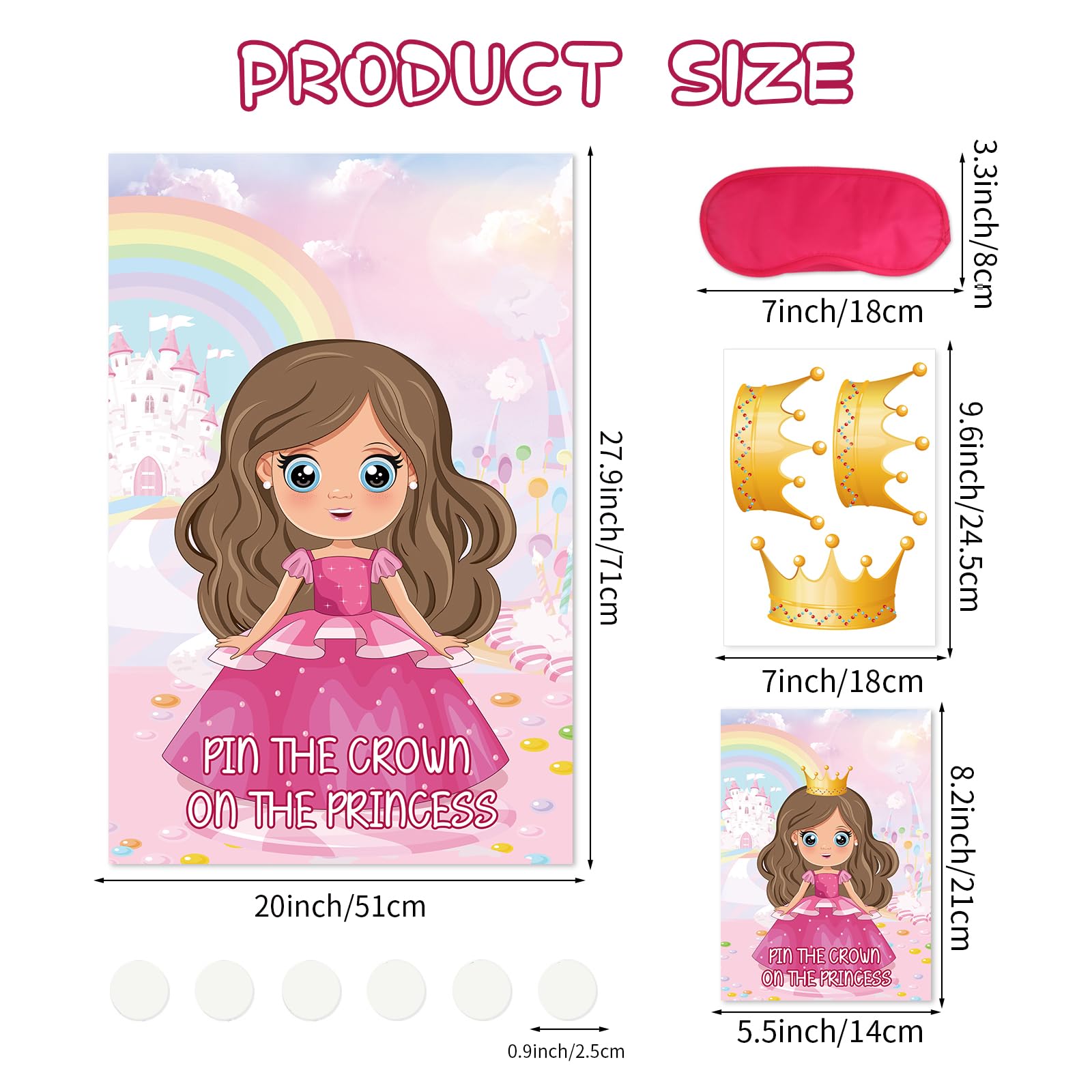 Hxezoc Pin The Crown on The Princess Party Games with 24 Pcs Crowns, Large Princess Party Games Poster for Girls Kids Birthday Party Carnival Supplies