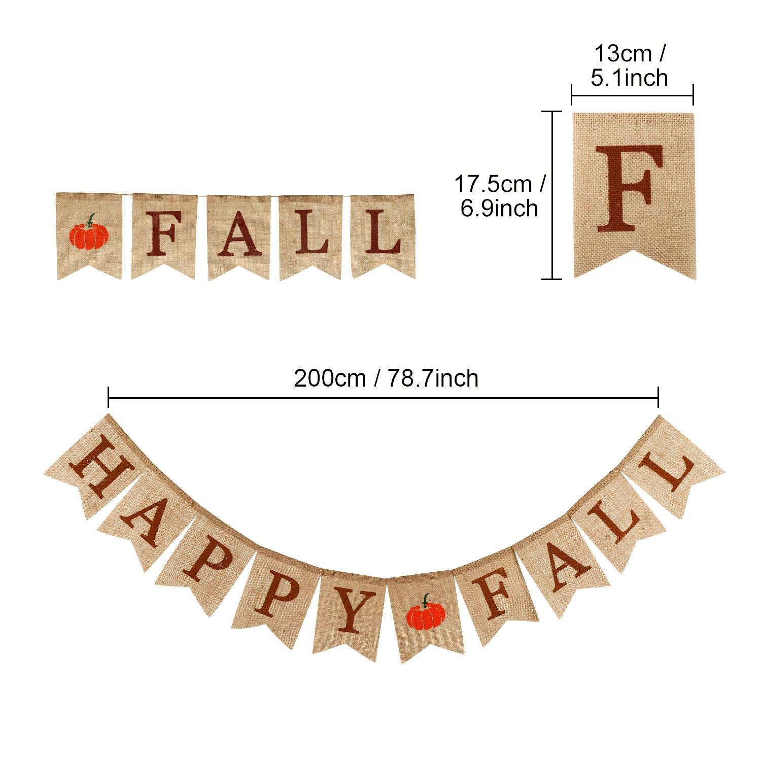 Whaline Happy Fall Pumpkin Burlap Banner Sign Autumn Harvest Home Decor Bunting Flag Garland for Mantel Fireplace Thanksgiving Day Party Decoration