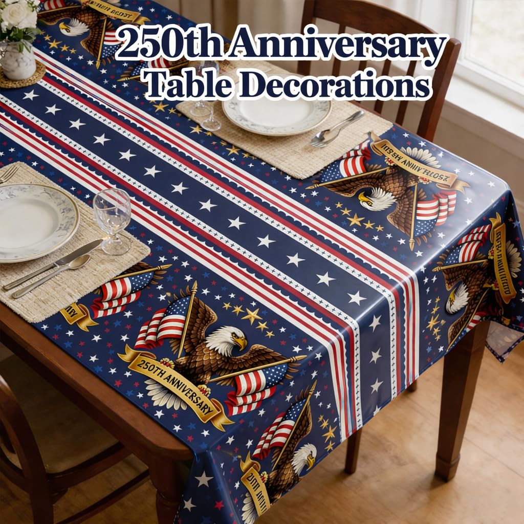 OHOME 250th Anniversary American Flag Tablecloth for 4th of July Decorations | 250 Anniversary USA Merchandise | Patriotic 1776-2026 Fourth of July Accessories for Home Outdoor Outside,2 Pack