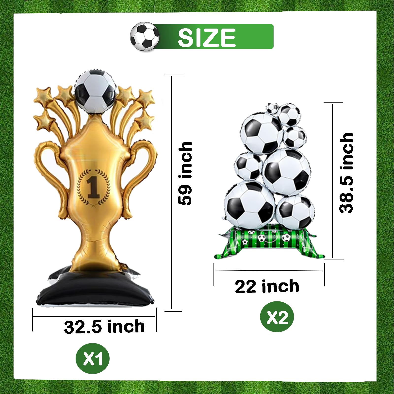 3PCS Soccer Party Decorations - Large Soccer & Trophy Foil Balloon Set, Sports/Birthday Themed Party Supplies for Soccer Fans,2026 World Cup Decor