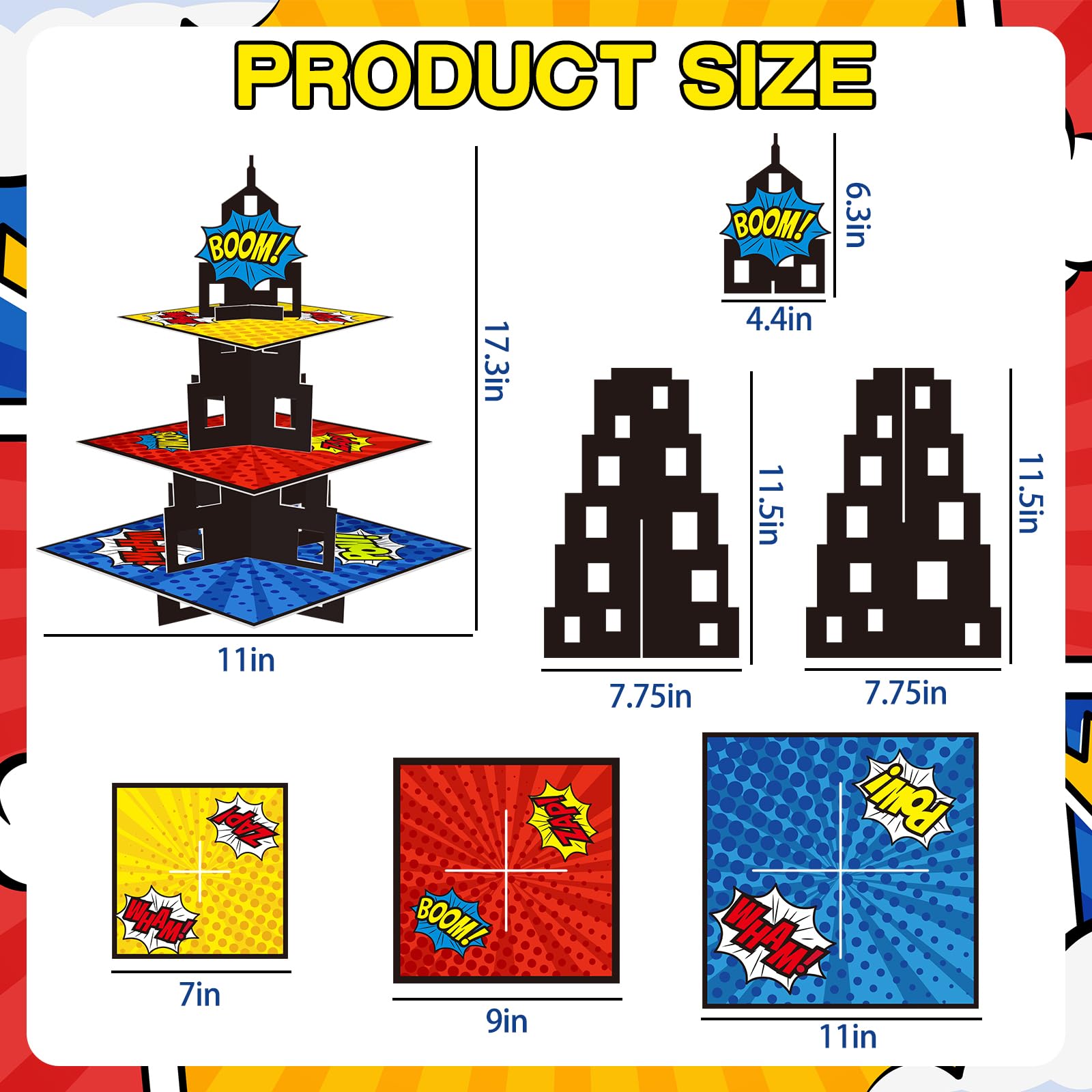 KALEFO Superhero Party Supplies Cake Stand 3 Tier Cupcake Stand Super Hero Parties Favors Mini Cup Cake Holder for Birthday Decorations (Superhero)