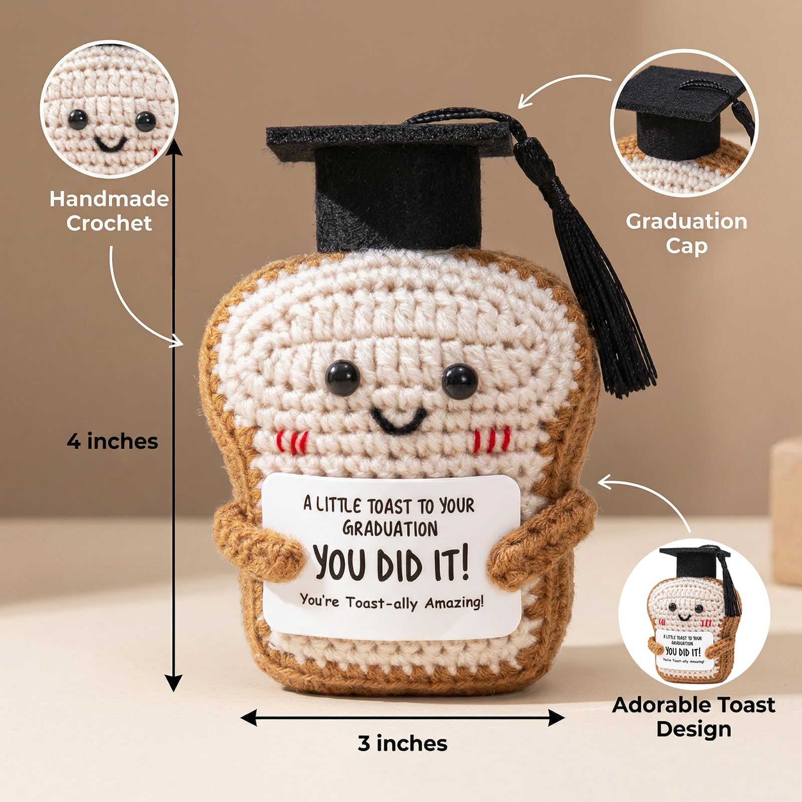Crisky Handmade Funny Graduation Gifts, Positive Crochet Toast with Little Graduation Card and Grad Caps - You are Totally Amazing - Grad Gifts for College University Masters Degree