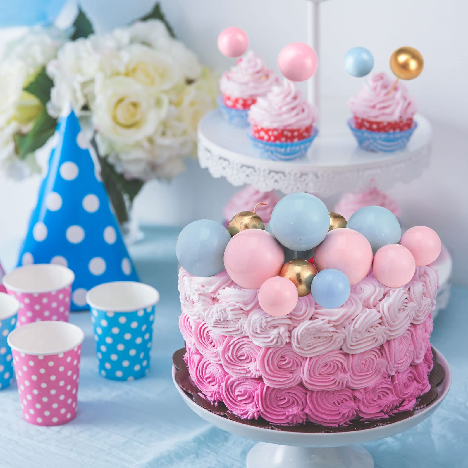 Tondiamo 108 Pcs Ball Cake Toppers, 5 Sizes for Cake Decorating, 21, A