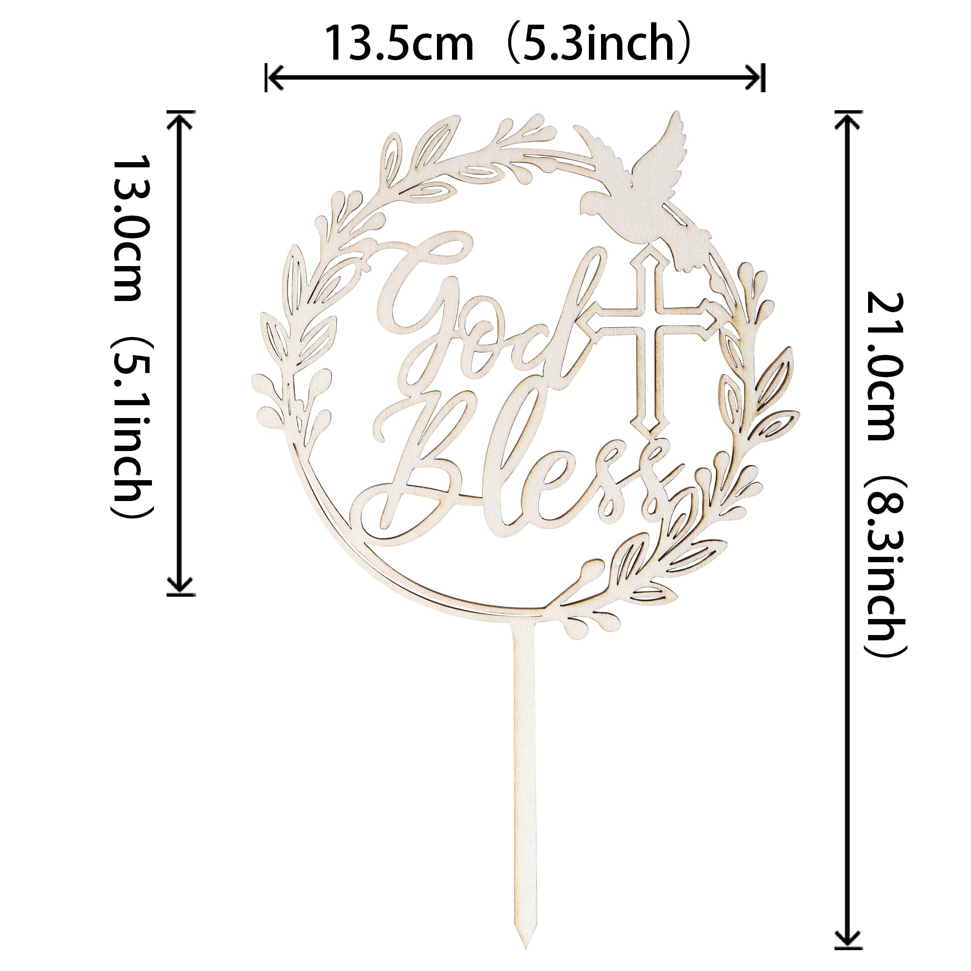 1 PCS God Bless and Cross Cake Topper with Dove Wooden God Bless Cake Pick First Communion Cake Decoration for Christening Religious Baptism Baby Shower Birthday Party Cake Decorations Supplies