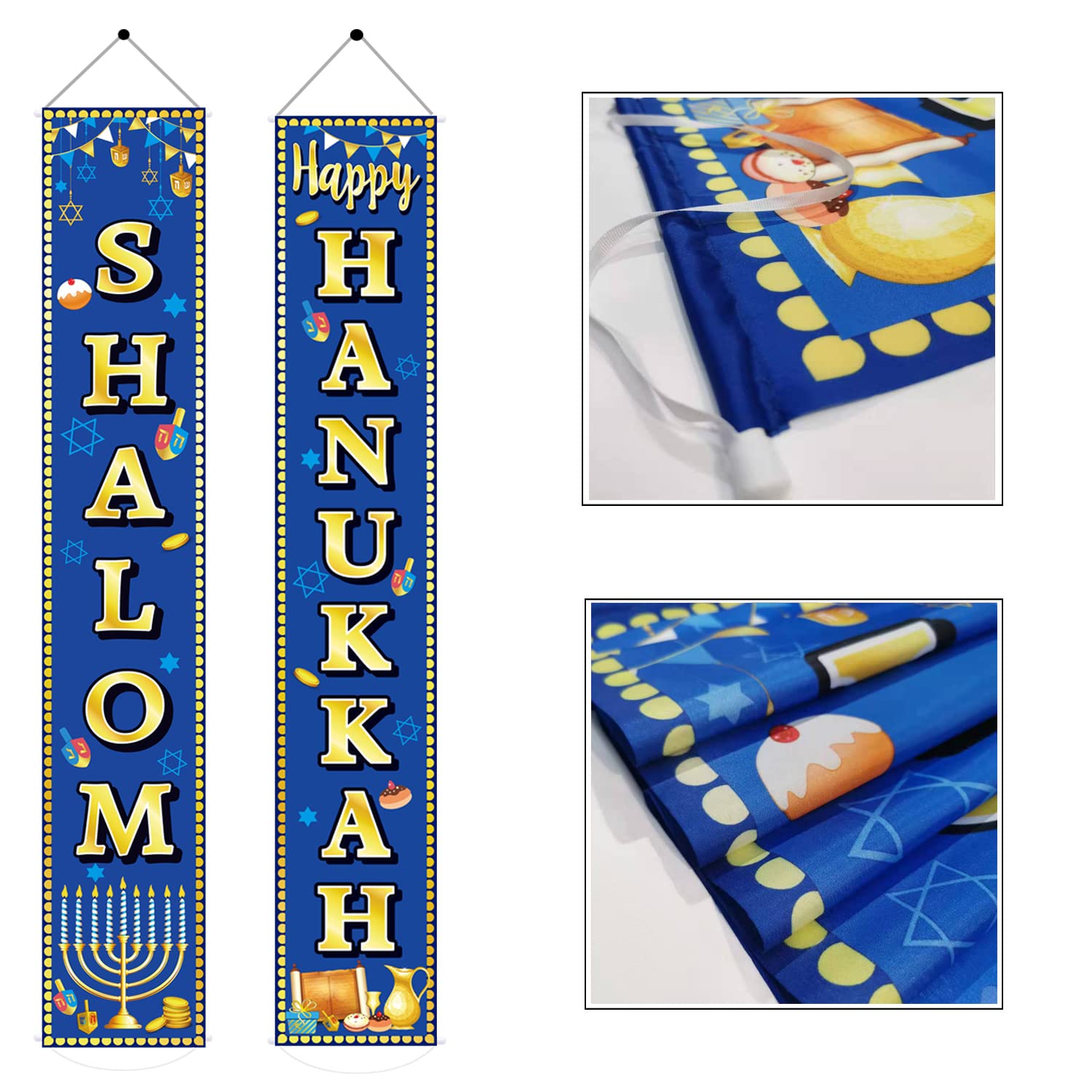 Happy Hanukkah Banner Shalom Hanukkah & Chanukah Decorations Porch Hanging Blue Welcome Sign for Home Holiday Party Outdoor Decor