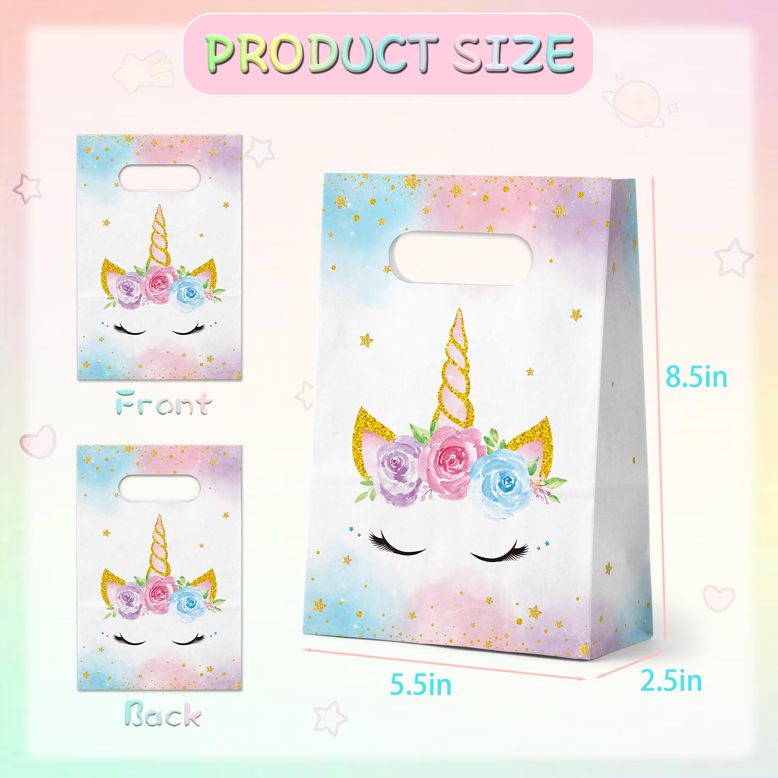 FRIDAY NIGHT Unicorn Gift Bags Watercolor Paper Treat Candy Bag 24 PCS Unicorn Themed Birthday Party Supplies Wedding Bridal Showers Decorations