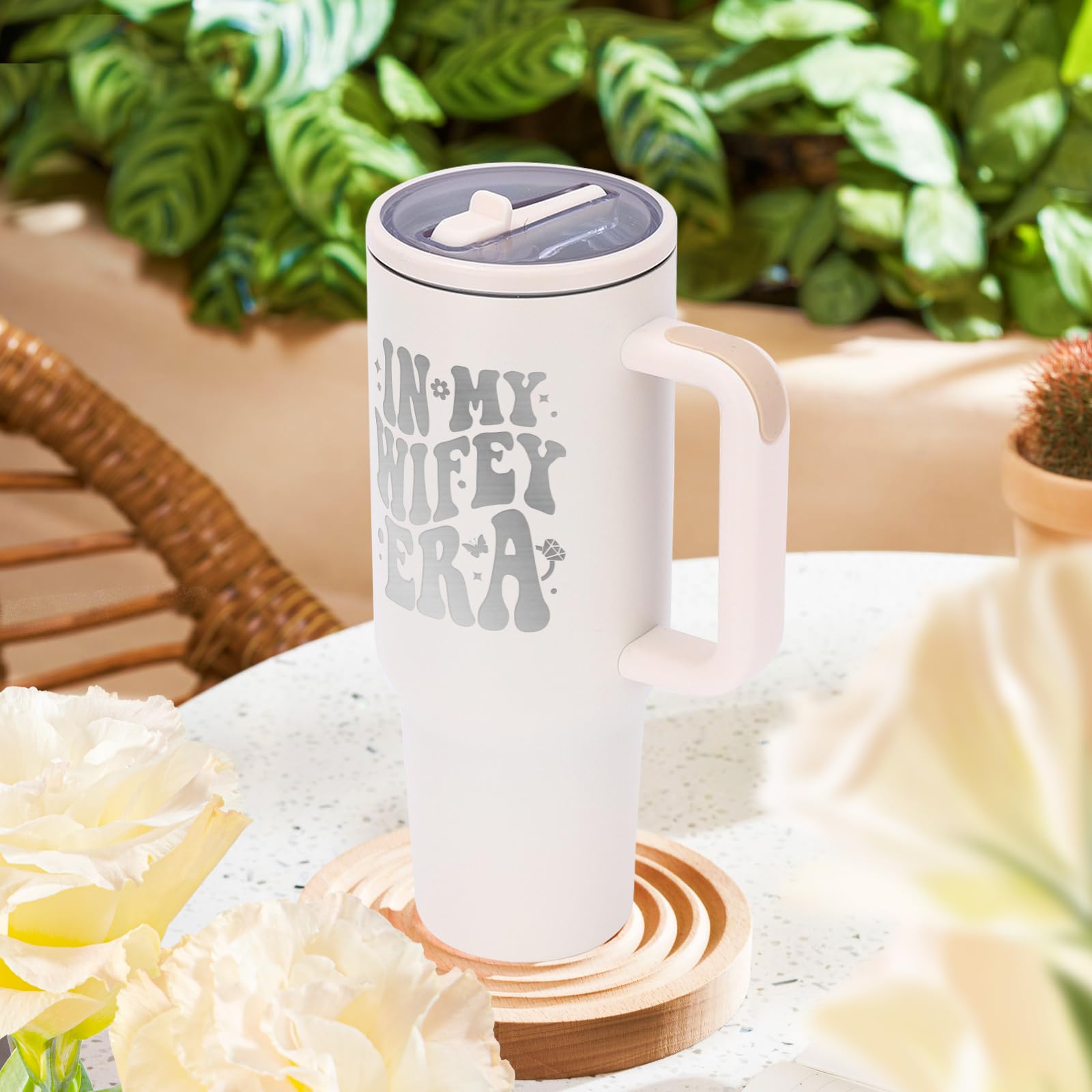 JETIKON 40oz Stainless Steel Insulated Tumbler with Handle and Straw - In My Wifey Era - Perfect for Bride, Bachelorette, Wedding Gifts