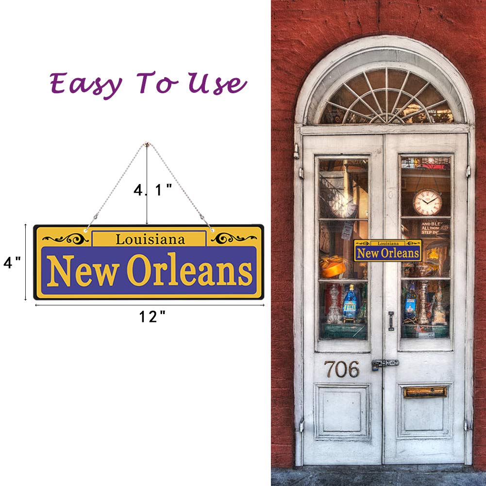 Mardi Gras Decorations 8 Set, Duplex Printed New Orleans Street Signs with 8x Metal Chains, PVC Made Mardi Gras Ornaments for Room Decor, Carnival Party Table Ornaments Tree Decoration, 4 x 12 Inch