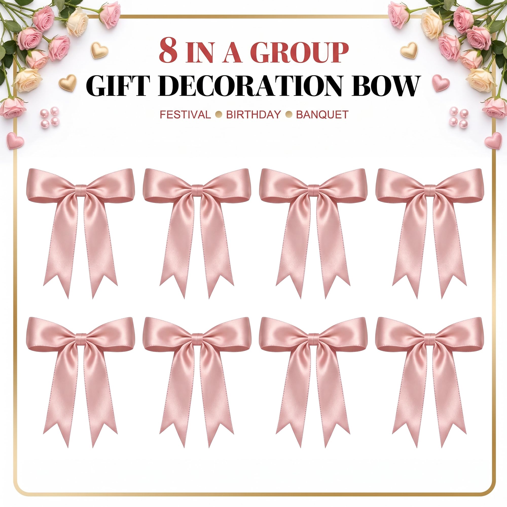1 String Pink Bow Garland Banner Decorations, Pre-Strung Satin Ribbon Bows for Birthday, Baby Shower, Bridal Shower, Coquette Girls Room, Bow Themed Party, Wedding, Christmas Tree Decorations