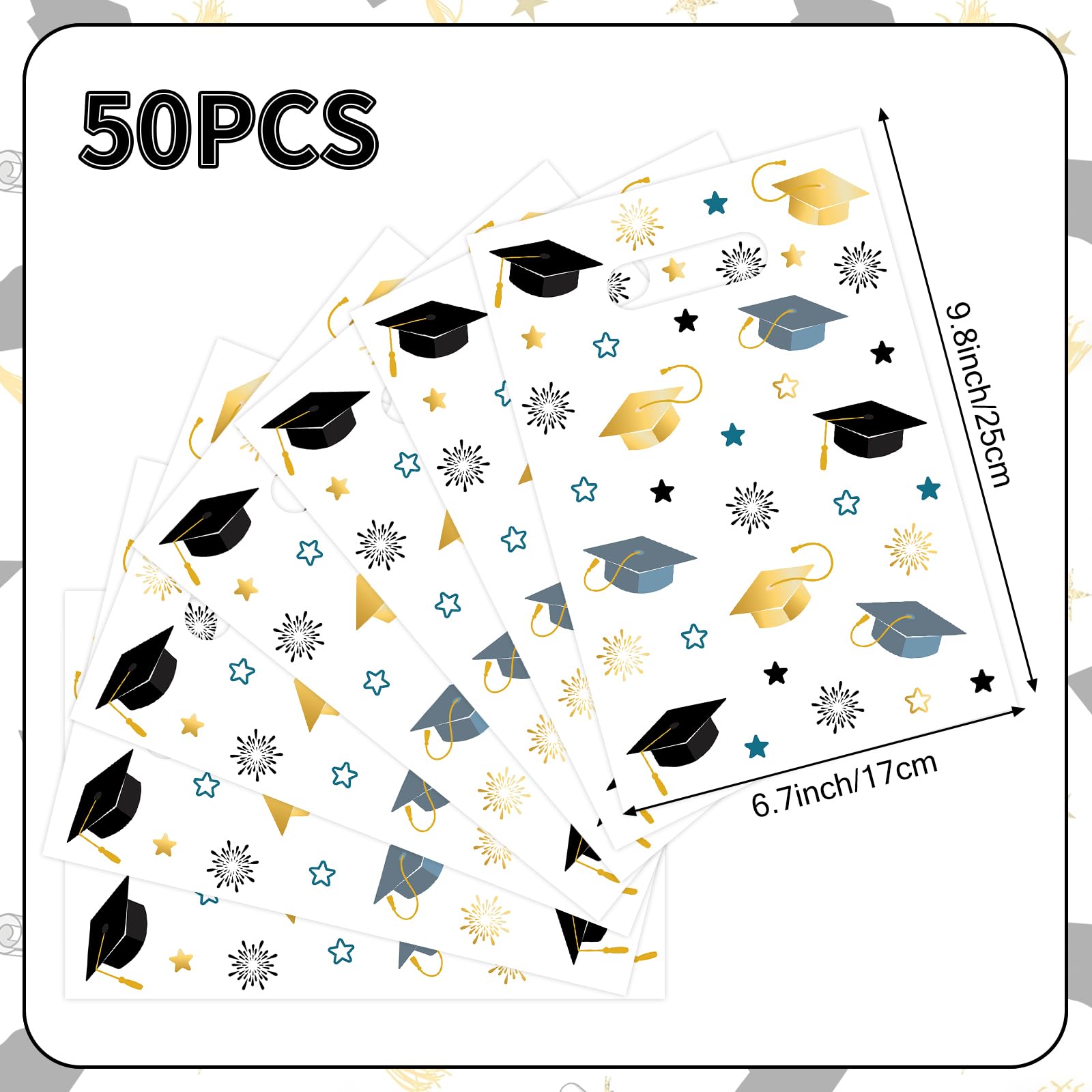 Hxezoc 50 Pieces Graduate Goodie Bags with Handle, Plastic Treat Candy Bag Graduation Party Favor Bags for Graduation Season Themed Party Decoration Supplies