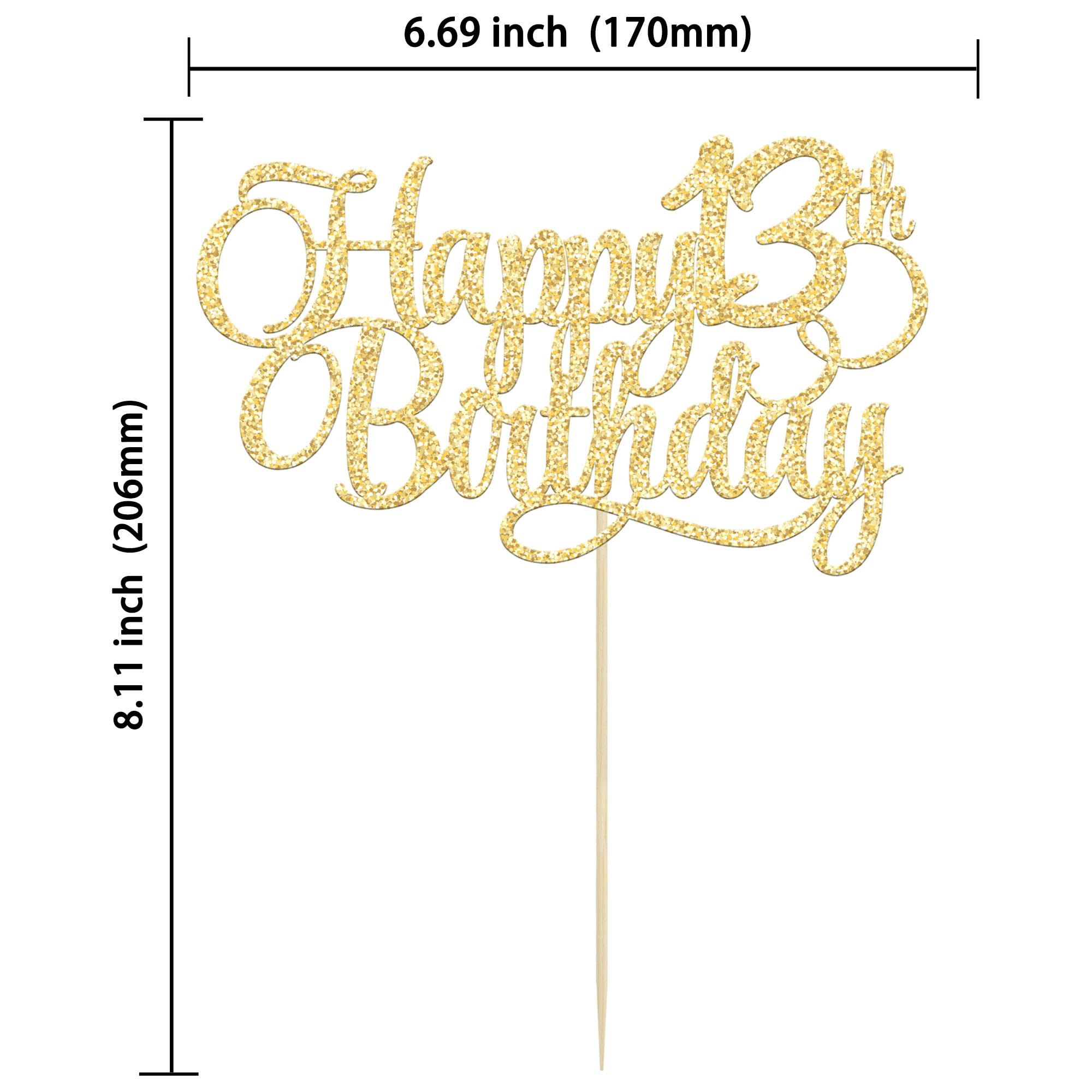 1 Pack Happy 13th Birthday Cake Topper Glitter Number 13 Thirteen Years Old Birthday Cake Pick Decoration for 13th Birthday Celebrating Anniversary Party Supplies Gold