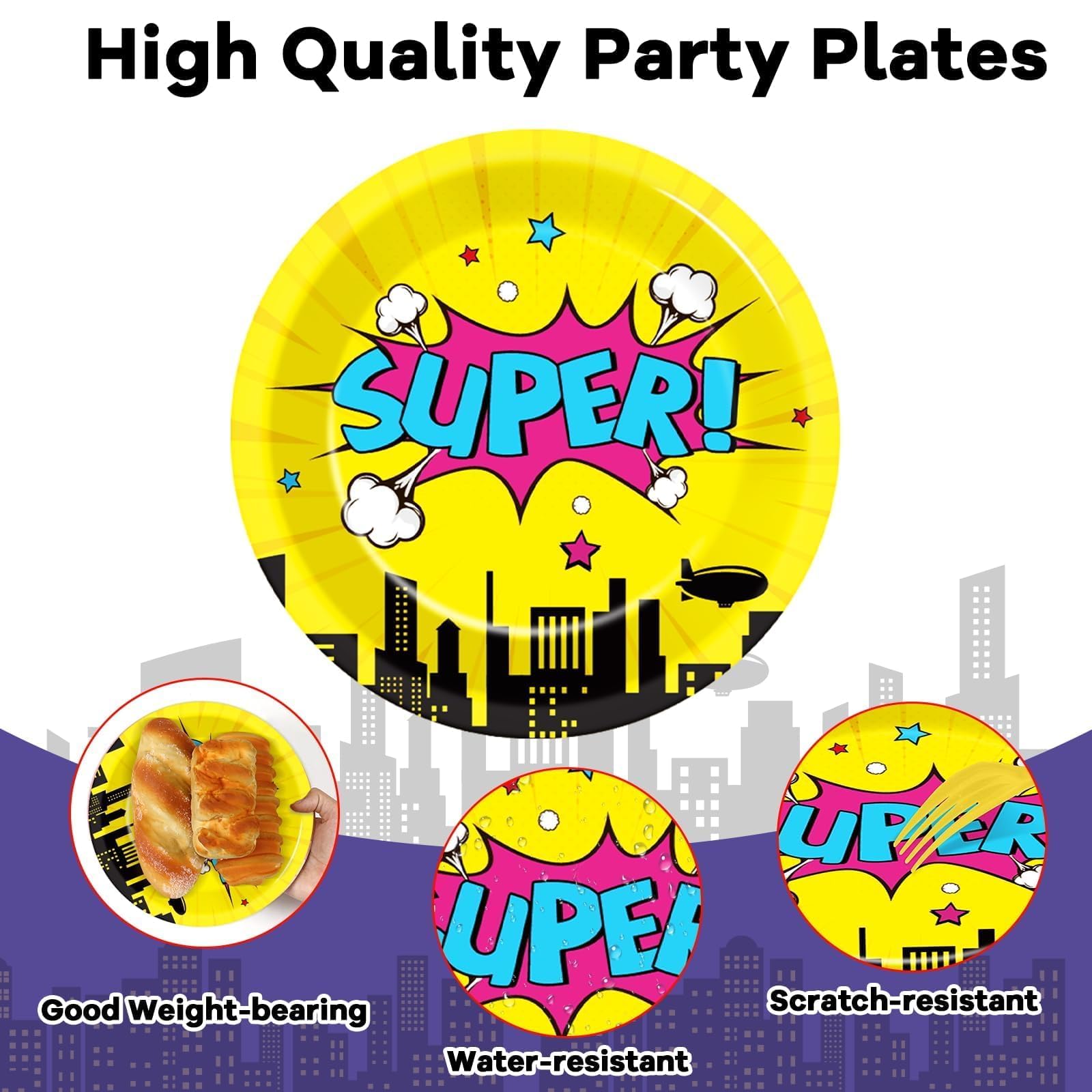 CHUNNIN 60 Pcs Super Theme Hero Party Plates for Birthday Party Decorations 9in Super Theme Hero Paper Plates Disposable Colorful Paper Plate for Kids Home Birthday Event Supplies
