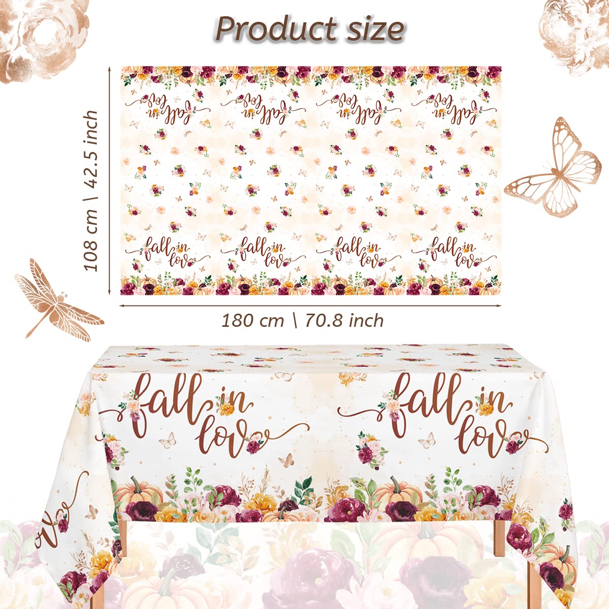 HAKOTI Fall Bridal Shower Decorations - 3PCS Maple Leaf Floral Disposable Plastic Rectangular Tablecloth Perfect for Engagements, Bridal Showers, Weddings