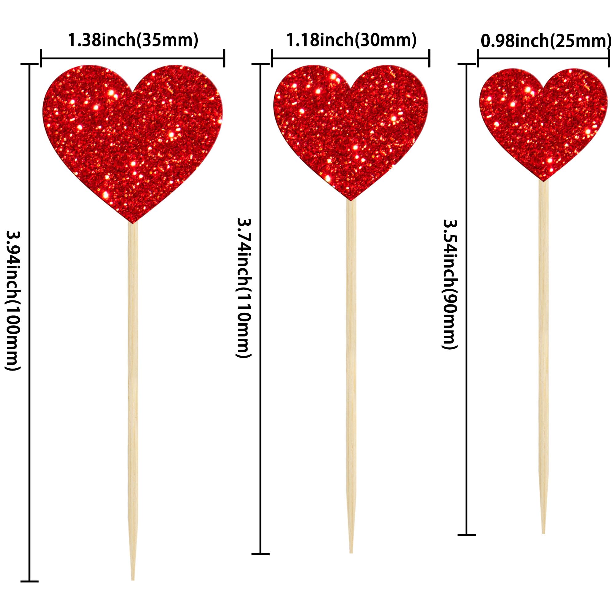 Gyufise 30Pcs Heart Cupcake Toppers Red Glitter Sweet Love Heart Cupcake Pick Decorations Valentine's Day Cake Decorations for Wedding Engagement Bridal Shower Birthday Party Cake Decorations Supplies