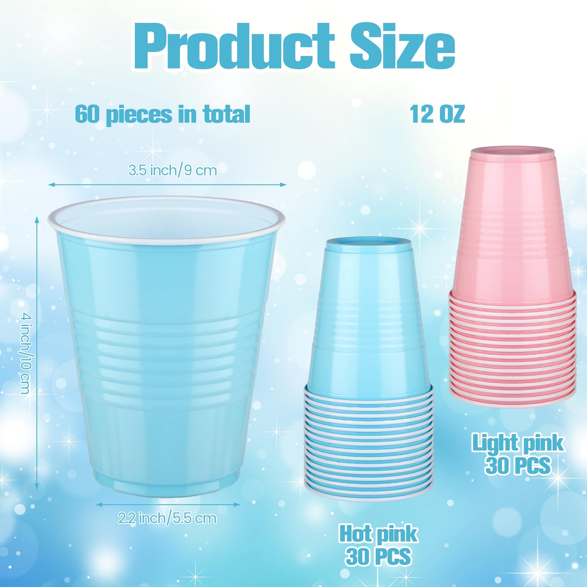 Kochorie 60 Pcs 12 Oz Plastic Gender Reveal Cups, Light Pink and Light Blue Disposable Party Cups for Gender Reveal Party Supplies Wedding Birthday Baby Shower Family Gatherings Festive Celebrations