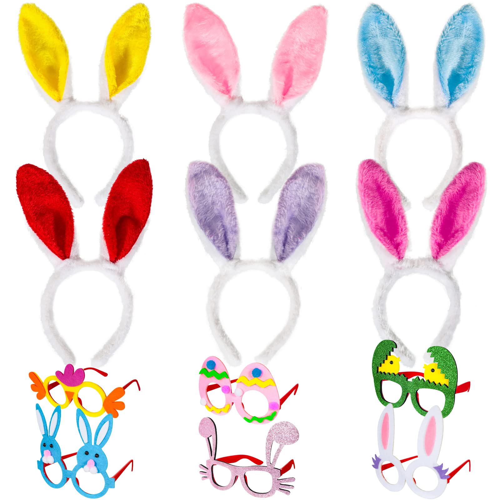 MGparty 12PCS Easter Headbands and Glasses Frame Set Easter Bunny Ears Rabbit Chick Eggs Party Favor Decorations Supplies Photo Booth for Kids and Adults