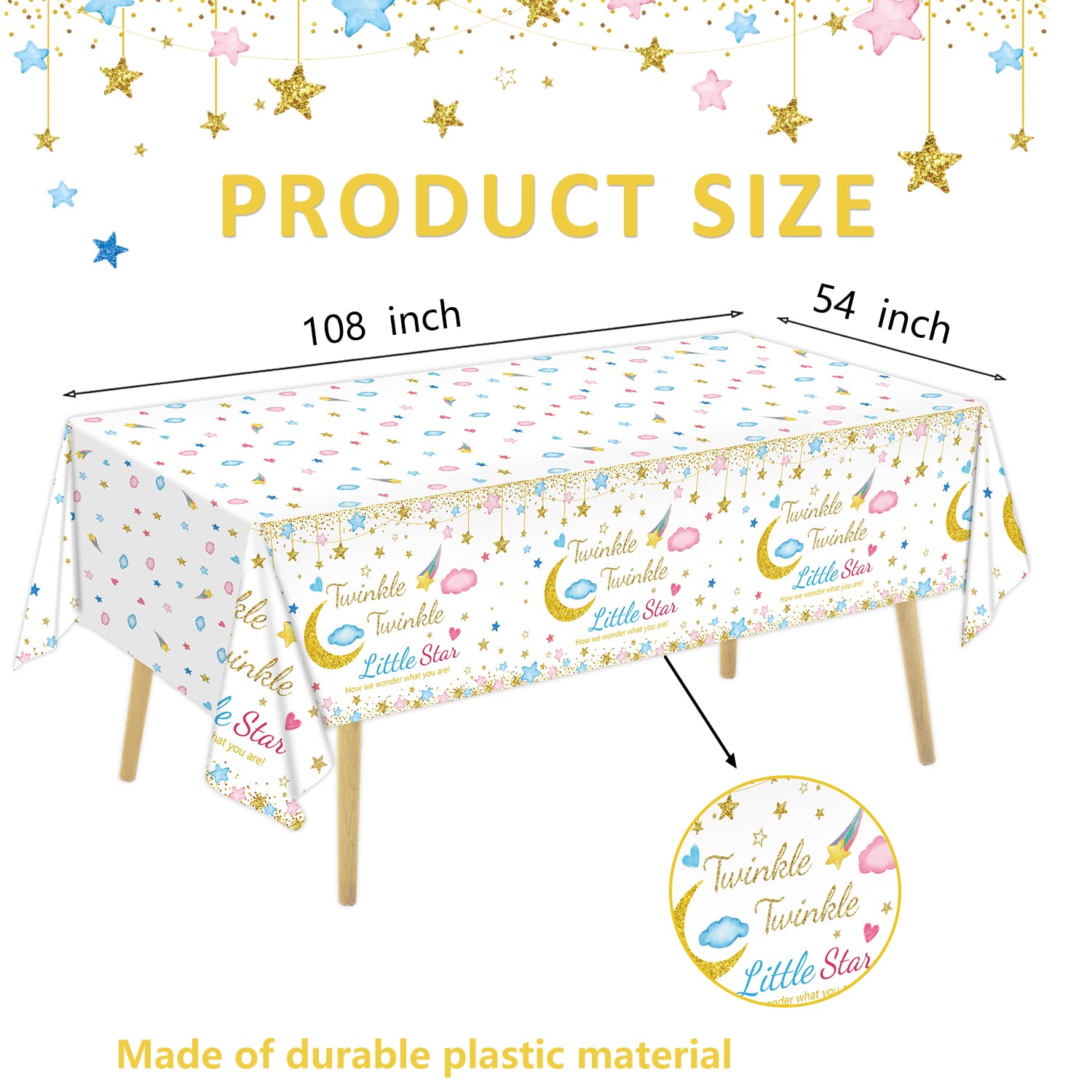 Oigco 3 Packs Twinkle Twinkle Little Star Gender Reveal Party Decorations Tablecloths,Pink Blue Little Star Gender Reveal Tablecloth for Baby Shower Supplies, 54" x 108"