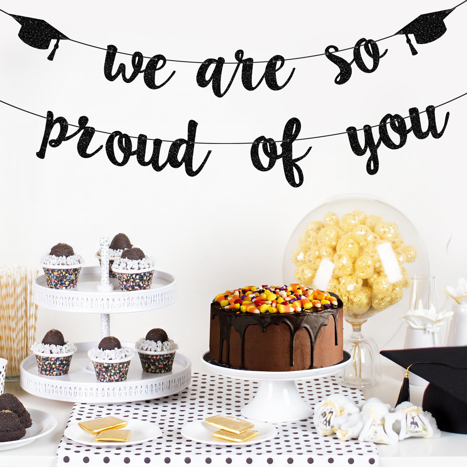 LXDNBGO Graduation Decorations 2026, Black Double-sided Glitter Graduation Banner, Congratulation Banner, Congrats Grad Sign Decor, Class of 2026 Decorations for High School College Grad Party