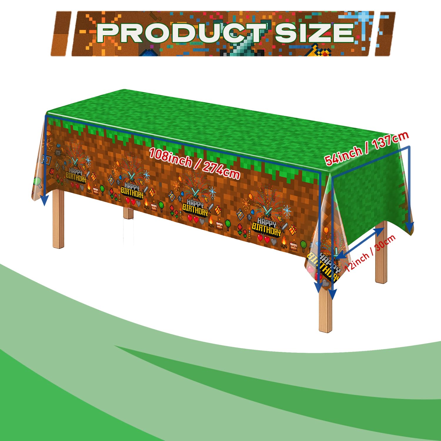 byojia 8Pcs Pixel Miner Party Decorations Tablecloth, 54" x 108" Gamer Birthday Tablecloth Disposable Plastic Pixel Gaming Birthday Decorations Table Cover for Kids Gamer Party Supplies