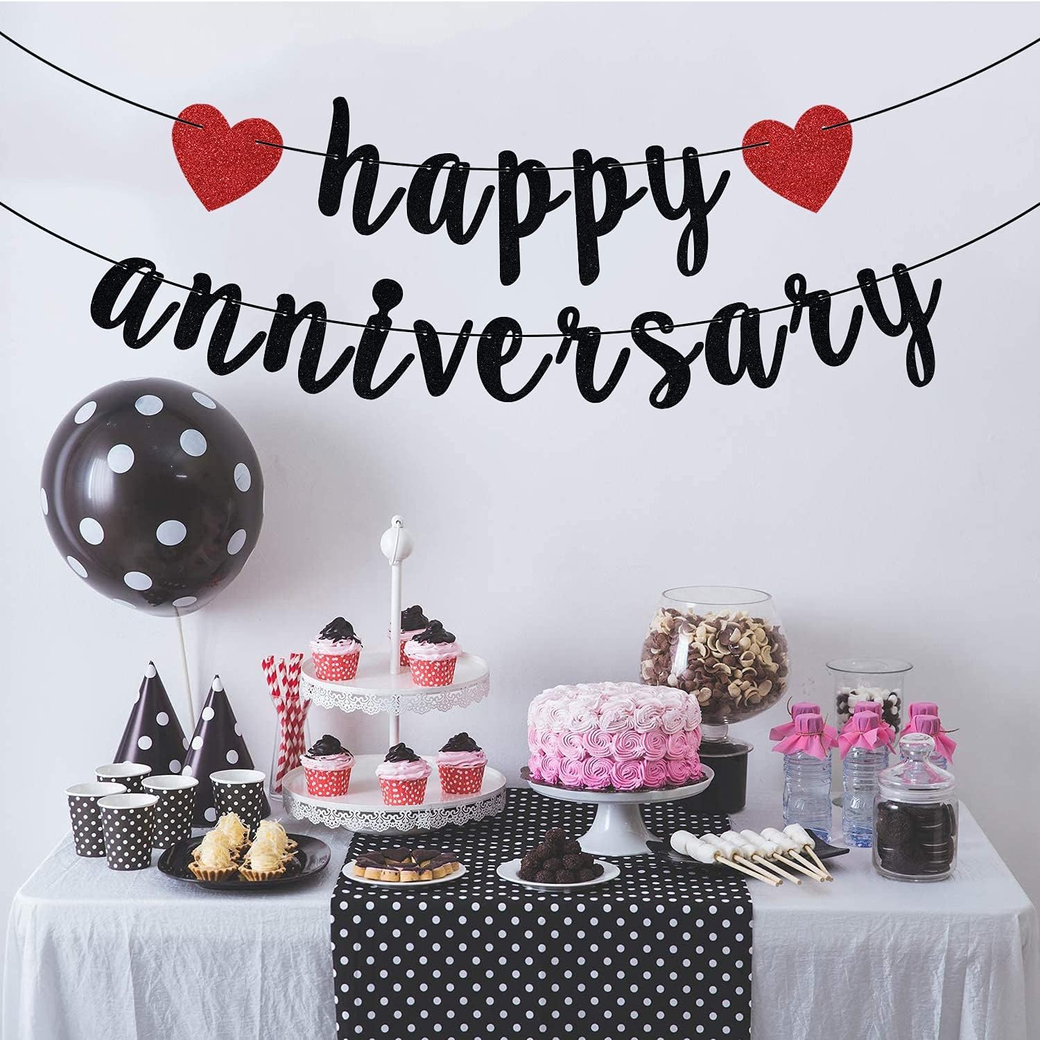 Happy Anniversary Banner, Anniversary Party Decorations, We Still Do, Happy Wedding Day Party Decoration Supplies Black Red Glitter
