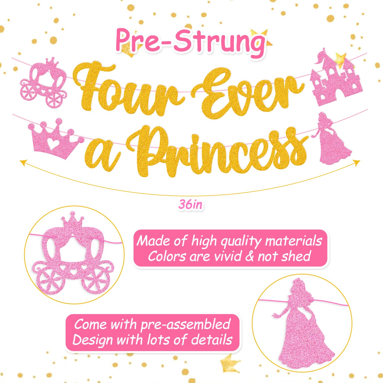 Four Ever A Princess Banner Beautiful Princess Girl 4th Birthday Party Decorations Our Little Princess 4 Years Old Birthday Party Supplies