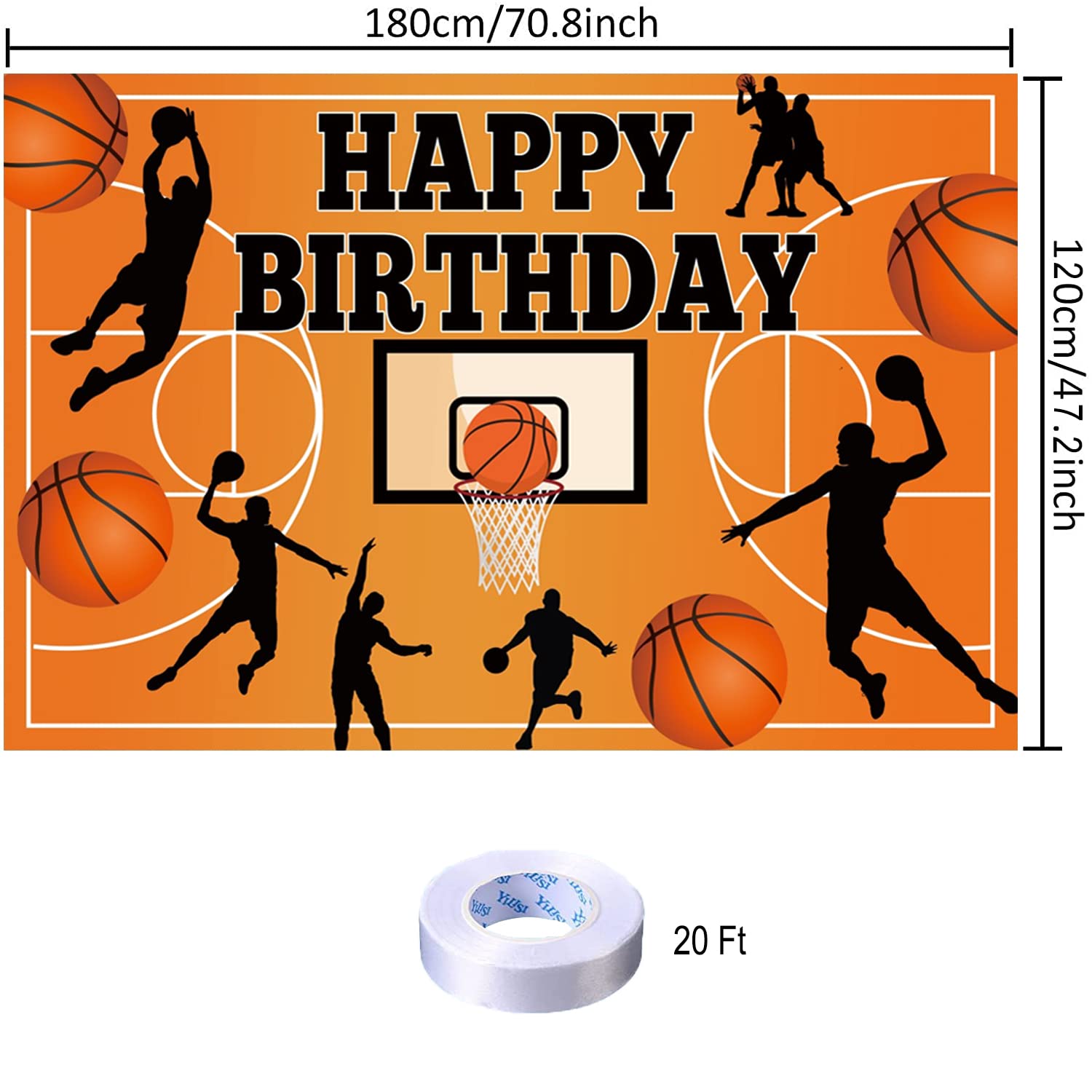 Basketball Themed Birthday Party Decoration Basketball Happy Birthday Backdrop Photo Background Banner Poster for Basketball Party Decorations Party Supplies 70.8 x 47.2 Inch