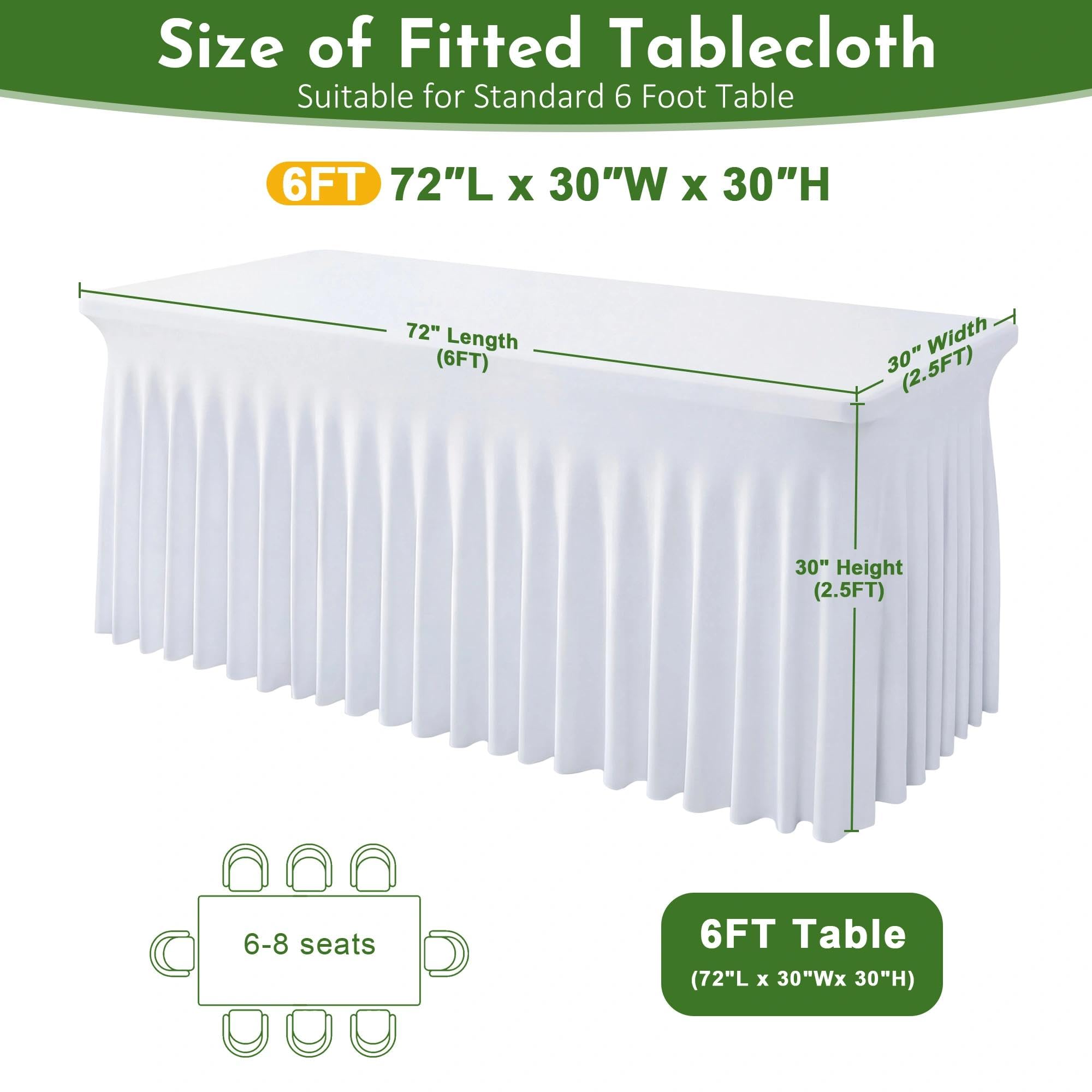 Wokceer White Spandex Tablecloth for 6FT Rectangle Table, Table Skirt Cover