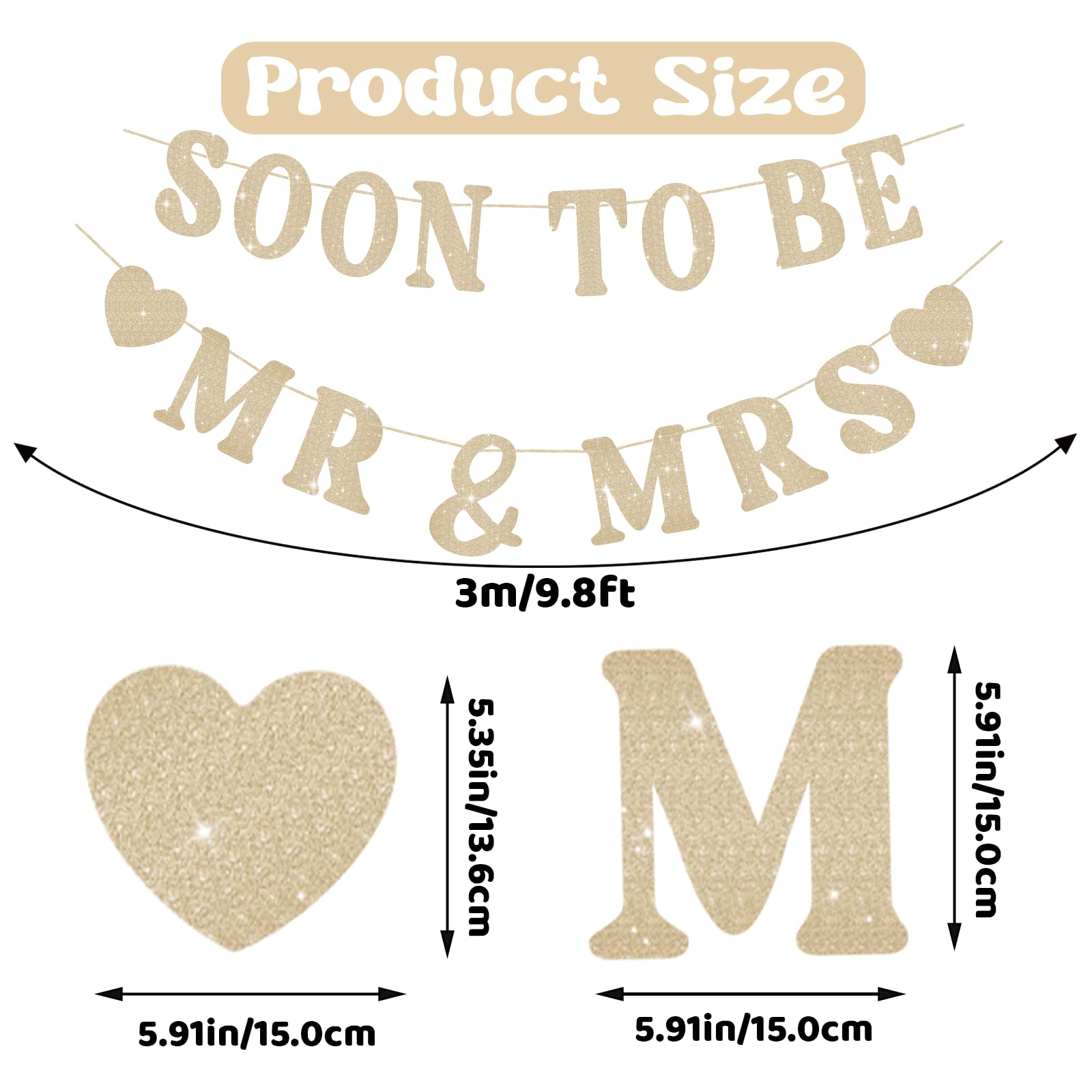 SerpizePaty Soon To Be Mr & Mrs Sign Banner For Bridal Shower Decorations, Pre-strung Gold Glitter Wedding Shower Decorations For Home Party, Engagement Banner For Bachelorette Couples Shower