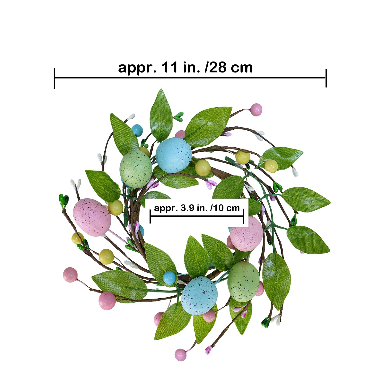 Winlyn 4 Pcs Easter Egg Candle Rings Wreaths Spring Artificial Foliage Berry and Egg Wreath Pastel Easter Eggs Candle Holder Rings 11" for Easter Holiday Springtime Decor Front Door Table Centerpiece