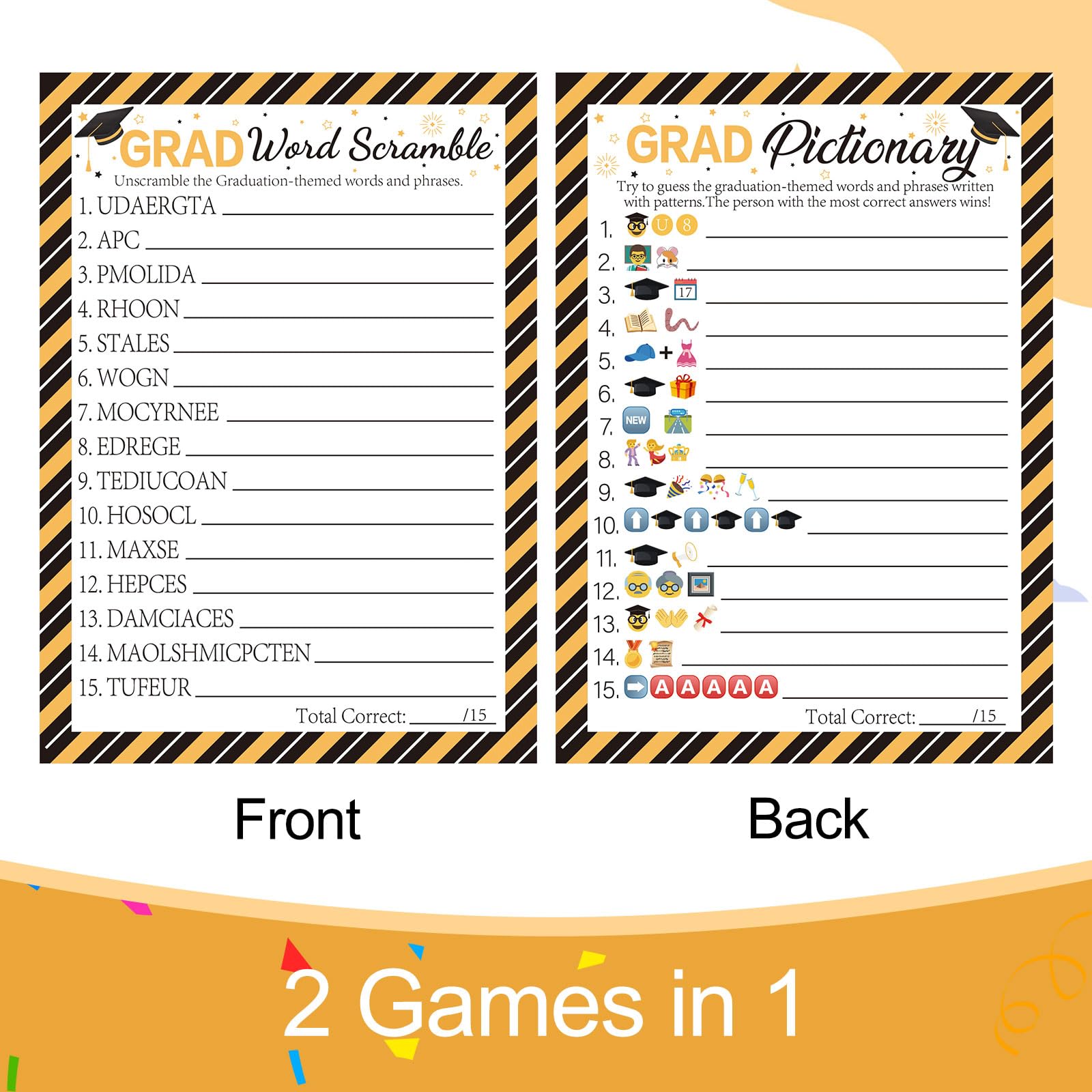 COCHIE 30 Players Class of 2026 Graduation Party Games, Graduation Pattern Words Pictionary Game, Word Scramble Guess Game with Answer Key, Grad Parties Supplies Favor (Grad Pictionary)