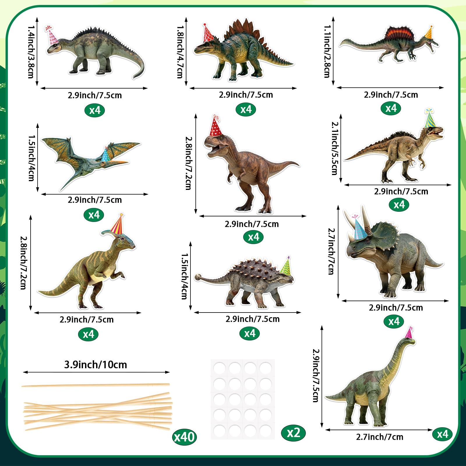 Hooqict 40Pcs Dinosaur Cupcake Toppers Dinosaur Birthday Cake Decorations Cupcake Toppers for Kids Boys Girls Dino Themed Baby Shower Birthday Party Decorations Supplies