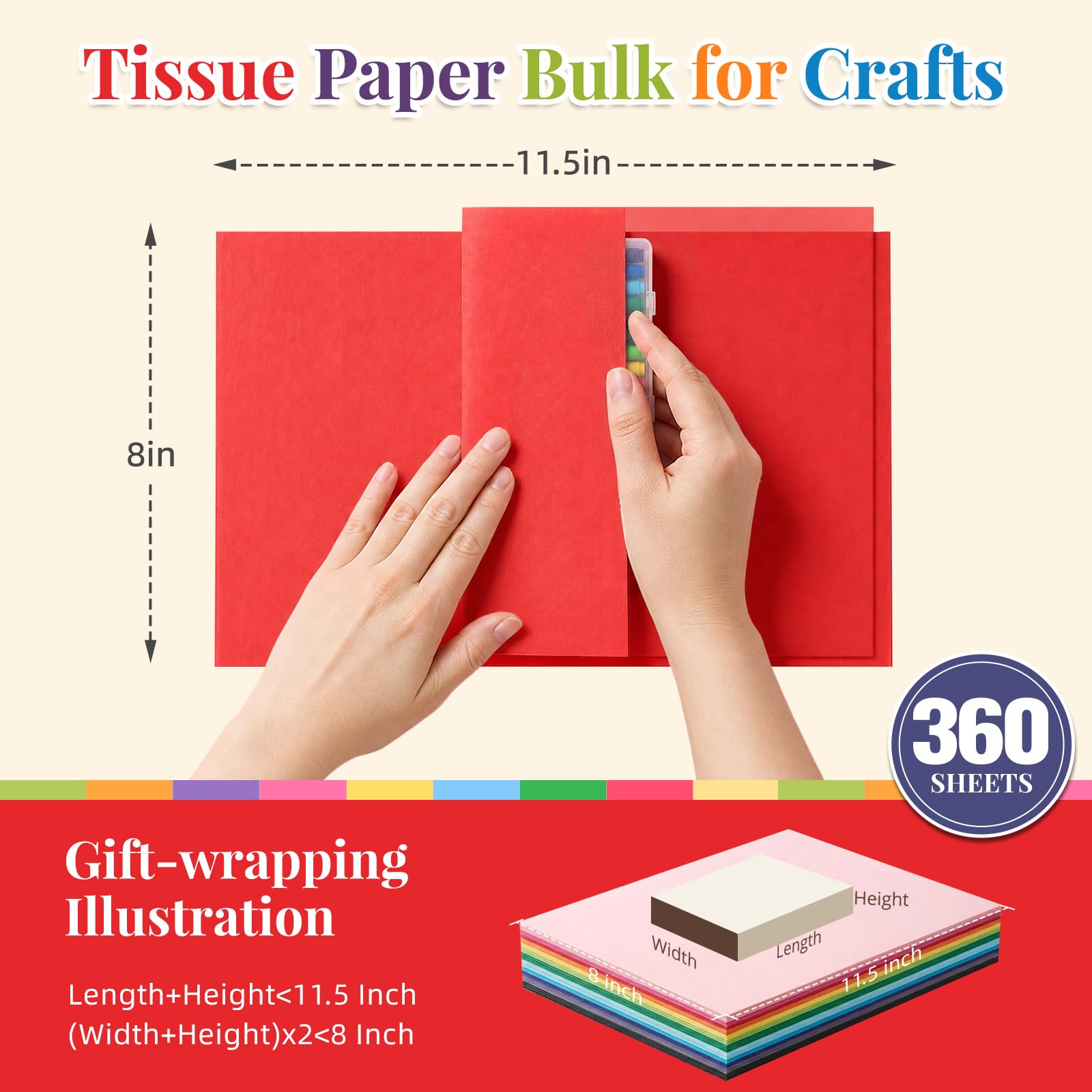 Simetufy 360 Sheets 36 Colors Crafts Tissue Paper for Gift Bags 11.5X8 Inch