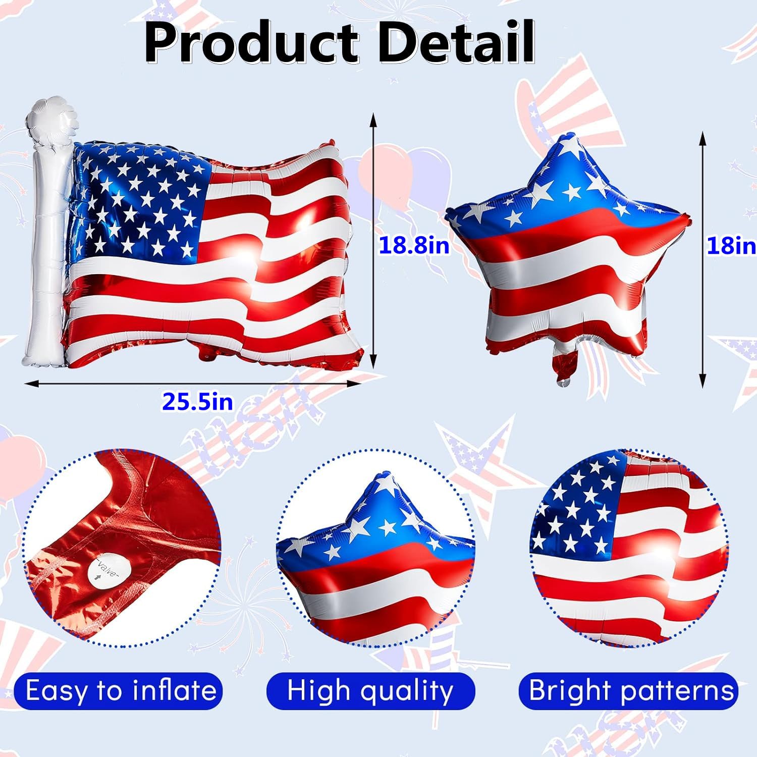 4th of July Balloons 16Pcs Patriotic Independence Day Foil Balloons American Flag Balloons for Independence Day Labor Day American Themed Birthday Party Decorations