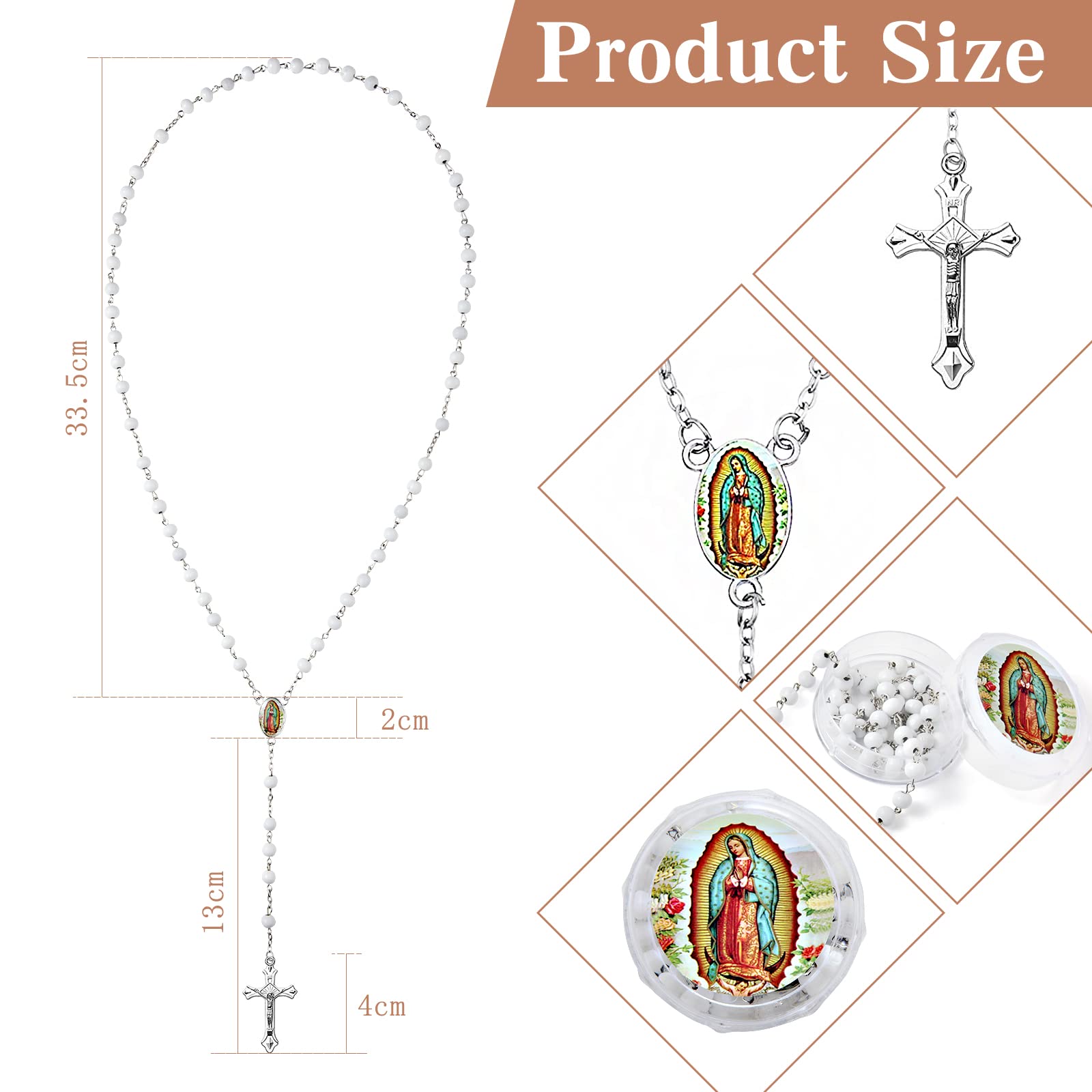 Brilucky 24 PCS White Rosary Beads Bulk For Baptism Favors,Lady Guadalupe Rosarios Catolicos First Communion Favors For Guests,Rosary Beads Necklace Gifts For Christian Quinceanera Party