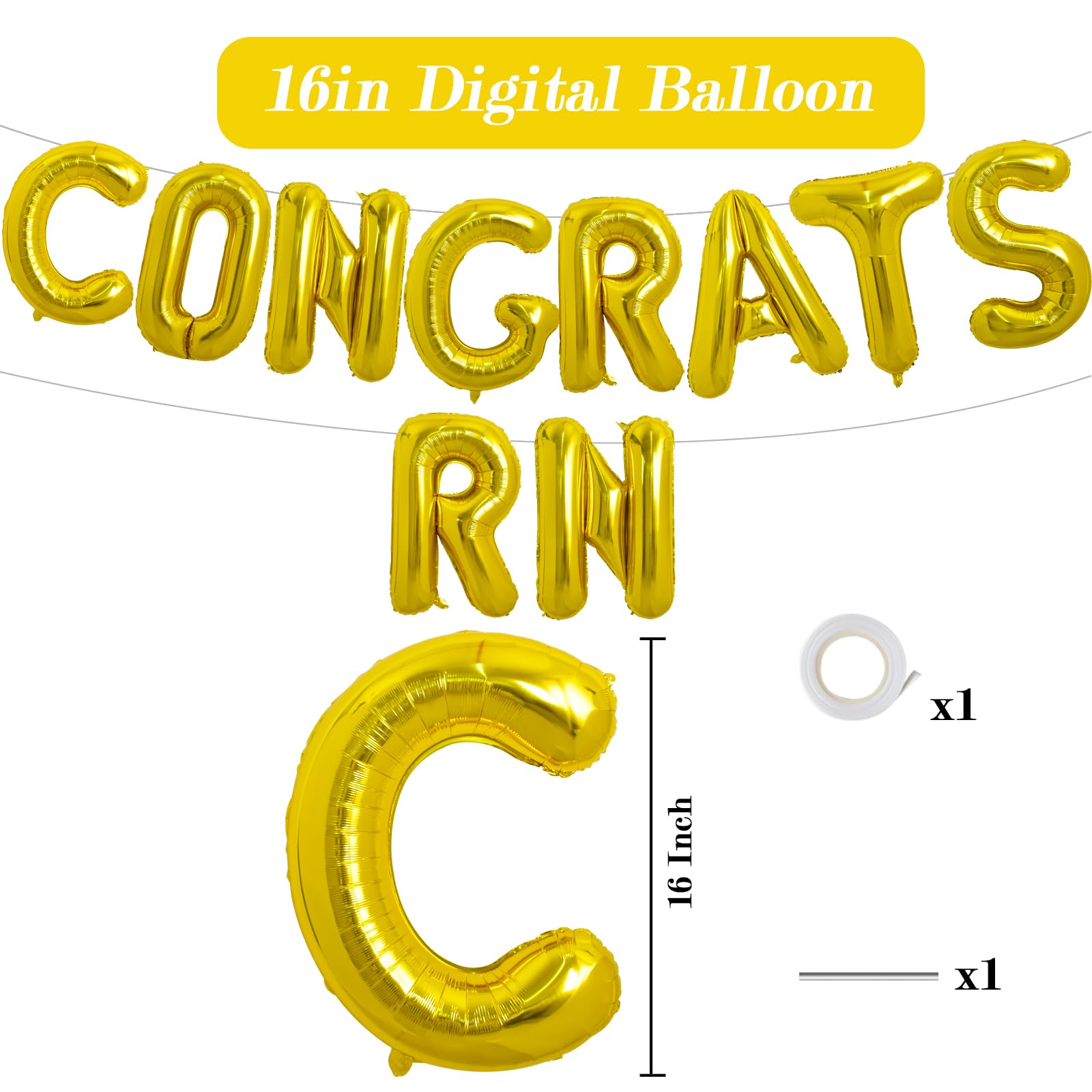 TONIFUL 2026 Nurse Graduation Decorations Gold Congrats RN 2026 Balloons 16 Inch RN 2026 Banner Class of 2026 RegisteGold Nurse Balloons Decorations 2026 Nursing Graduation Party Supplies